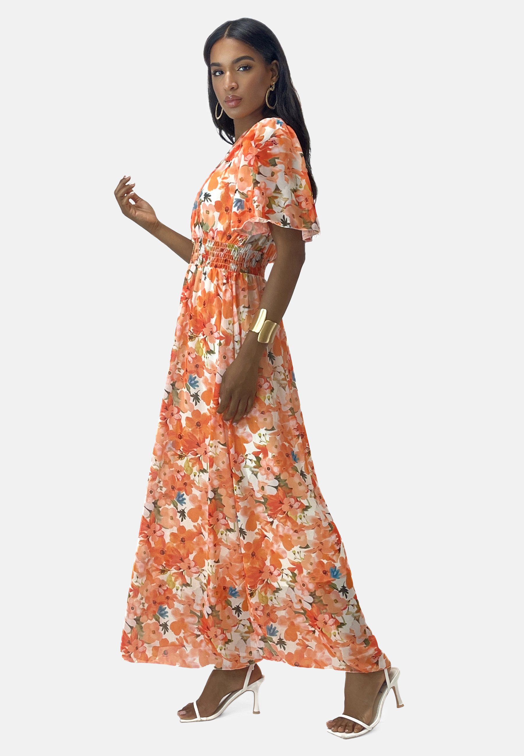 Elara Maxikleid Sommer-Maxikleid mit V-Ausschnitt