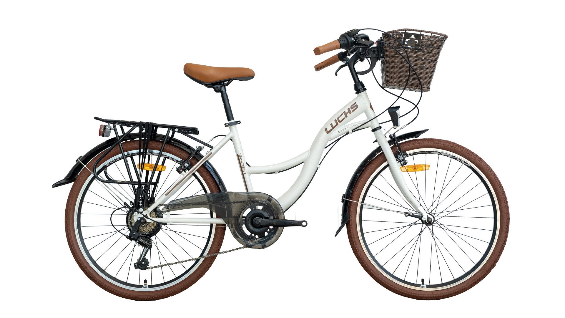LUCHS Cityrad Feline Damenfahrrad 28 Zoll – Cityfahrrad Hollandrad – Citybike, 21 Gang SHIMANO, Frontkorb – Citybike für Alltag & Freizeit