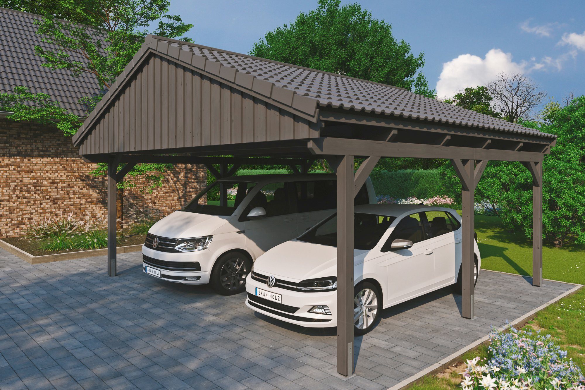 Doppelcarport 618x566 cm Einfahrtshöhe, BxT: mit Dachlattung Fichtelberg, cm, 574 Skanholz