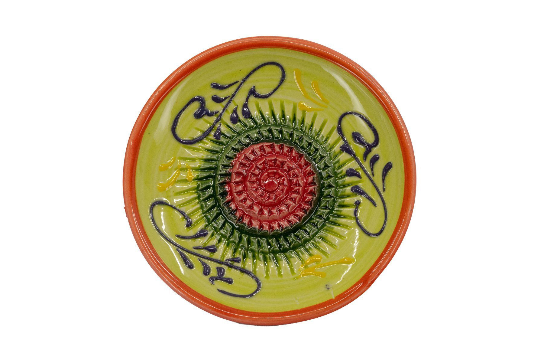 Kaladia Multireibe 12cm Reibeteller in grün, rot & lila, Keramik, handbemalte Küchenreibe - Made in Spain