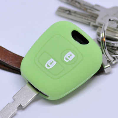 mt-key Schlüsseltasche Autoschlüssel Softcase Silikon Schutzhülle fluoreszierend Grün, für Citroen Berlingo C1 C2 C3 Toyota Aygo Peugeot Partner 2 Tasten