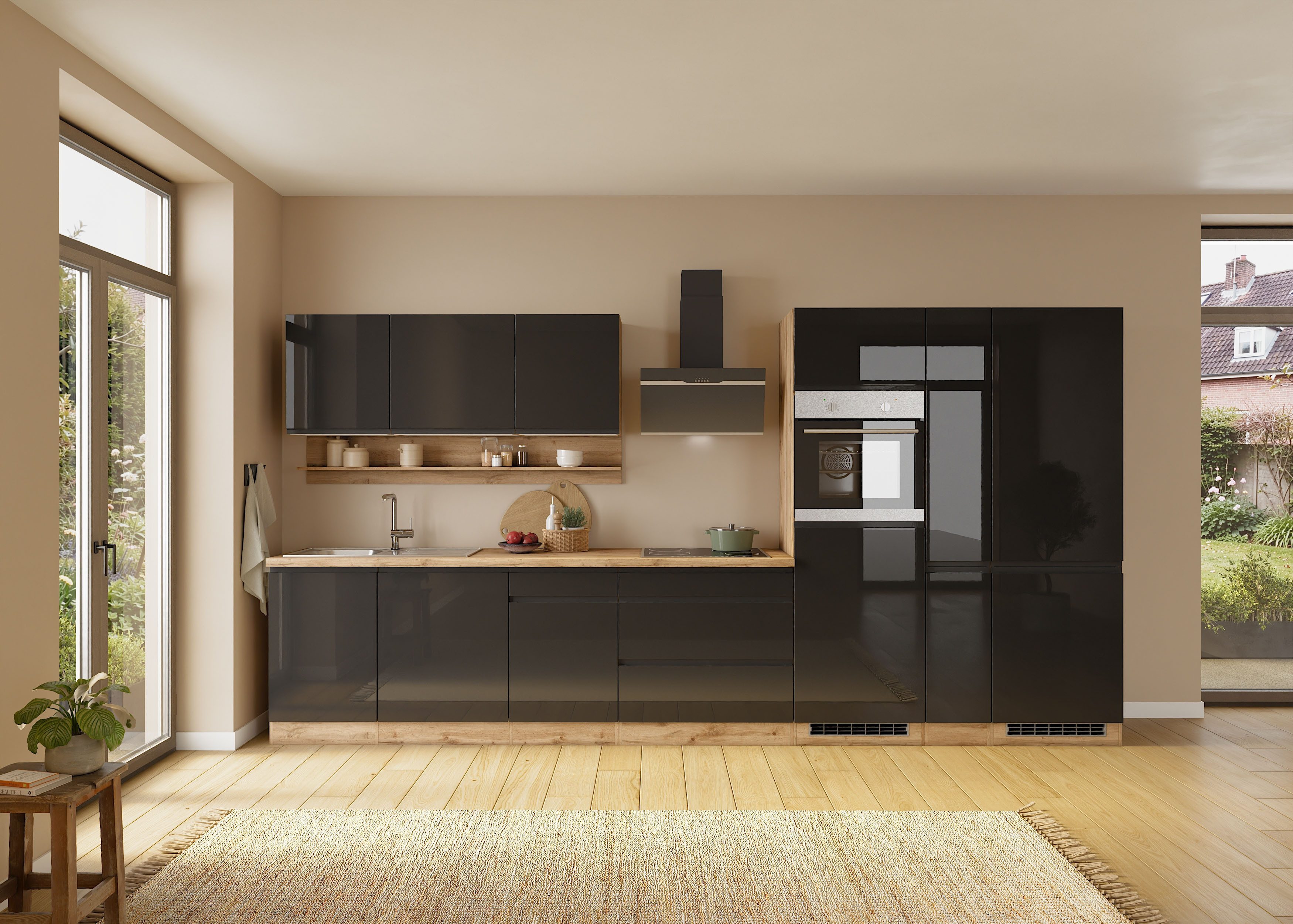 KOCHSTATION Küchenzeile KS-Virginia,neu in verbesserter Ausführung, Breite 390 cm, Soft-Close, mit Glaskeramik-oder Induktionskochfeld