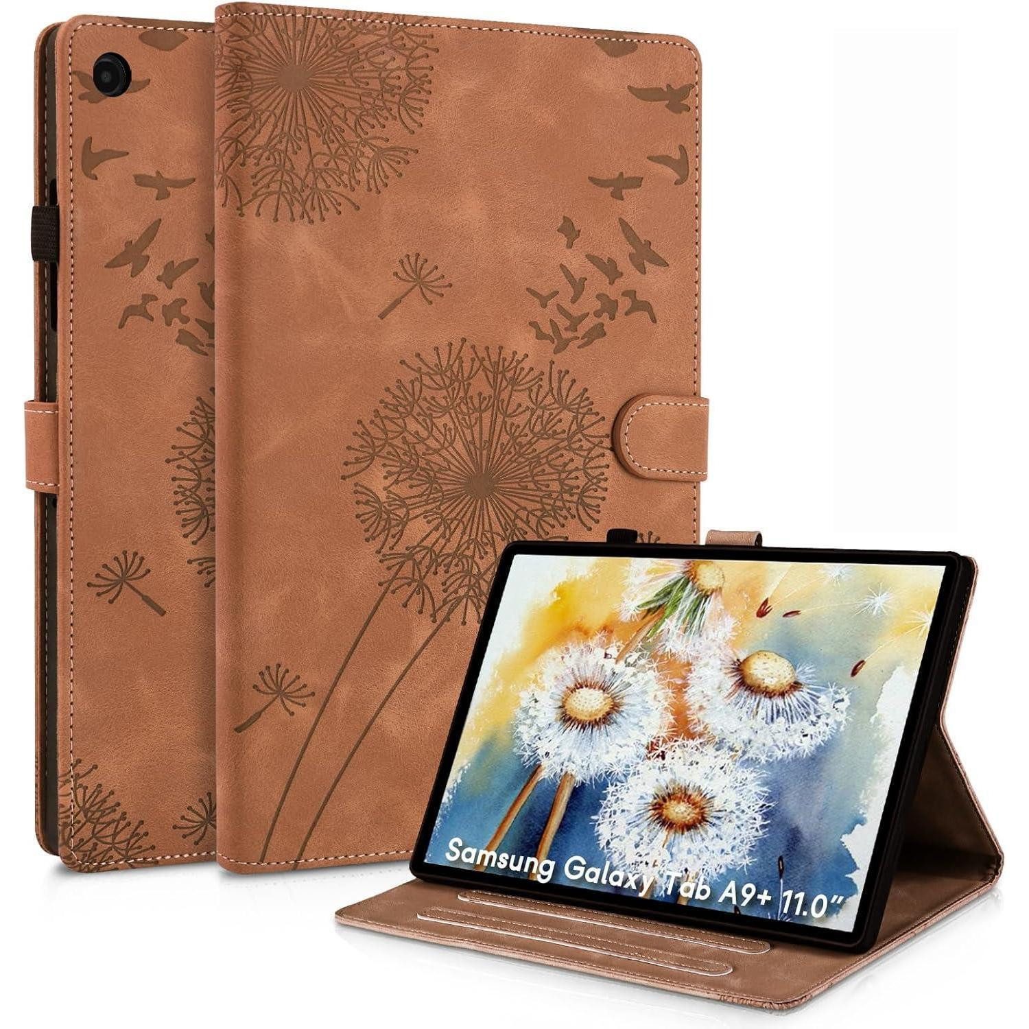 LuxusKollektion Flip Case Samsung Galaxy Tab A9+ Hülle Löwenzahn PU Leder Braun 11 Zoll Flip