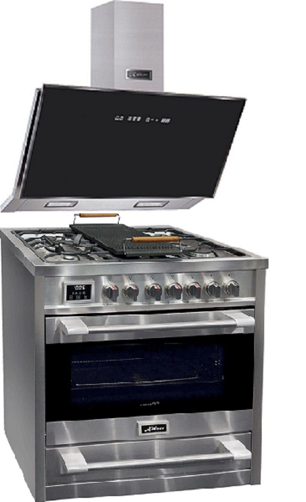 Kaiser Küchengeräte Gas-Standherd HGe 93505 R+A 9430 F ECO/3, Gas Elektro Standherd 90 cm/ Inkl. Grillplatte+Dunstabzugshaube 90cm