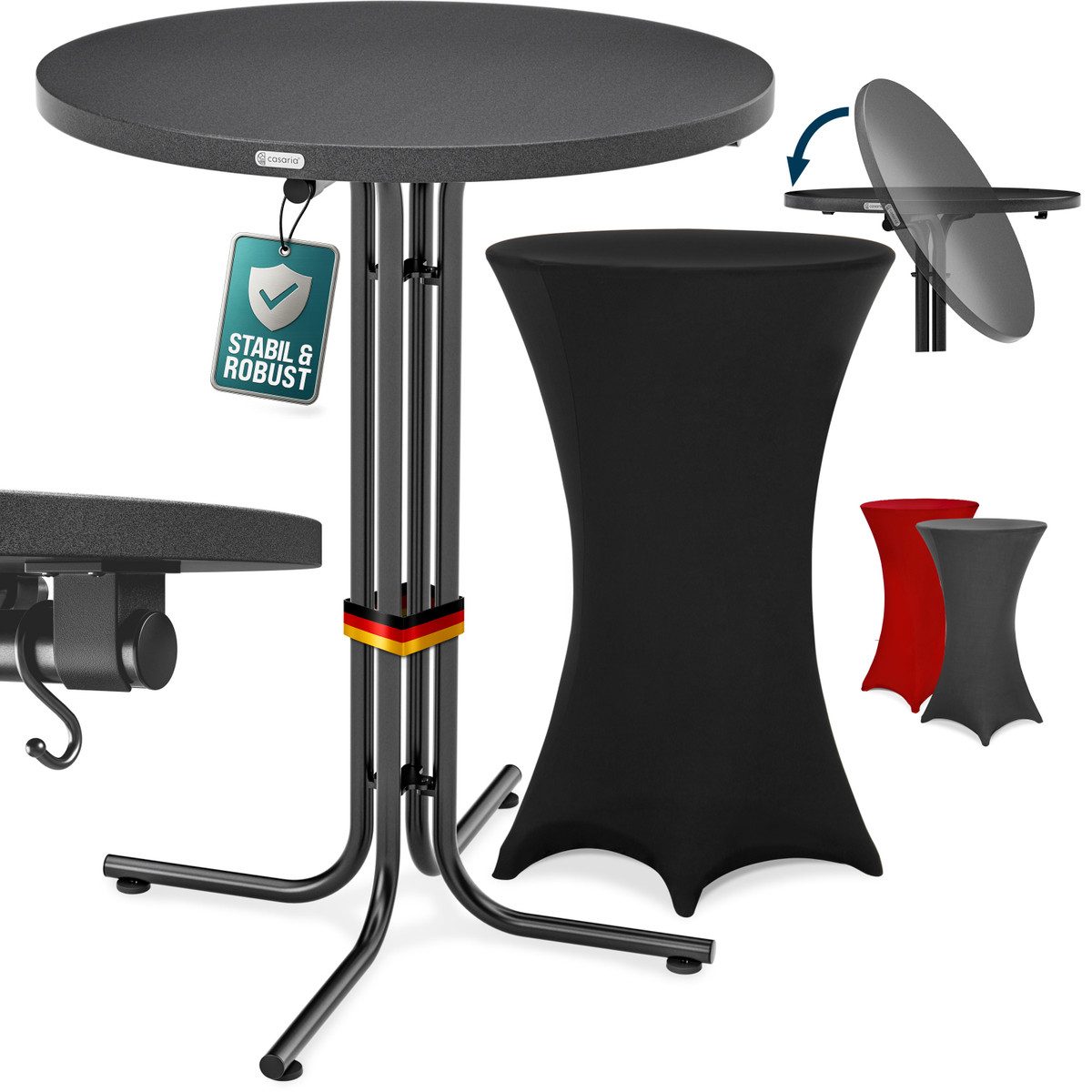 Casaria Stehtisch, Klappbar mit Husse Schwarz 70cm Outdoor Hochtisch Rund Partytisch Set