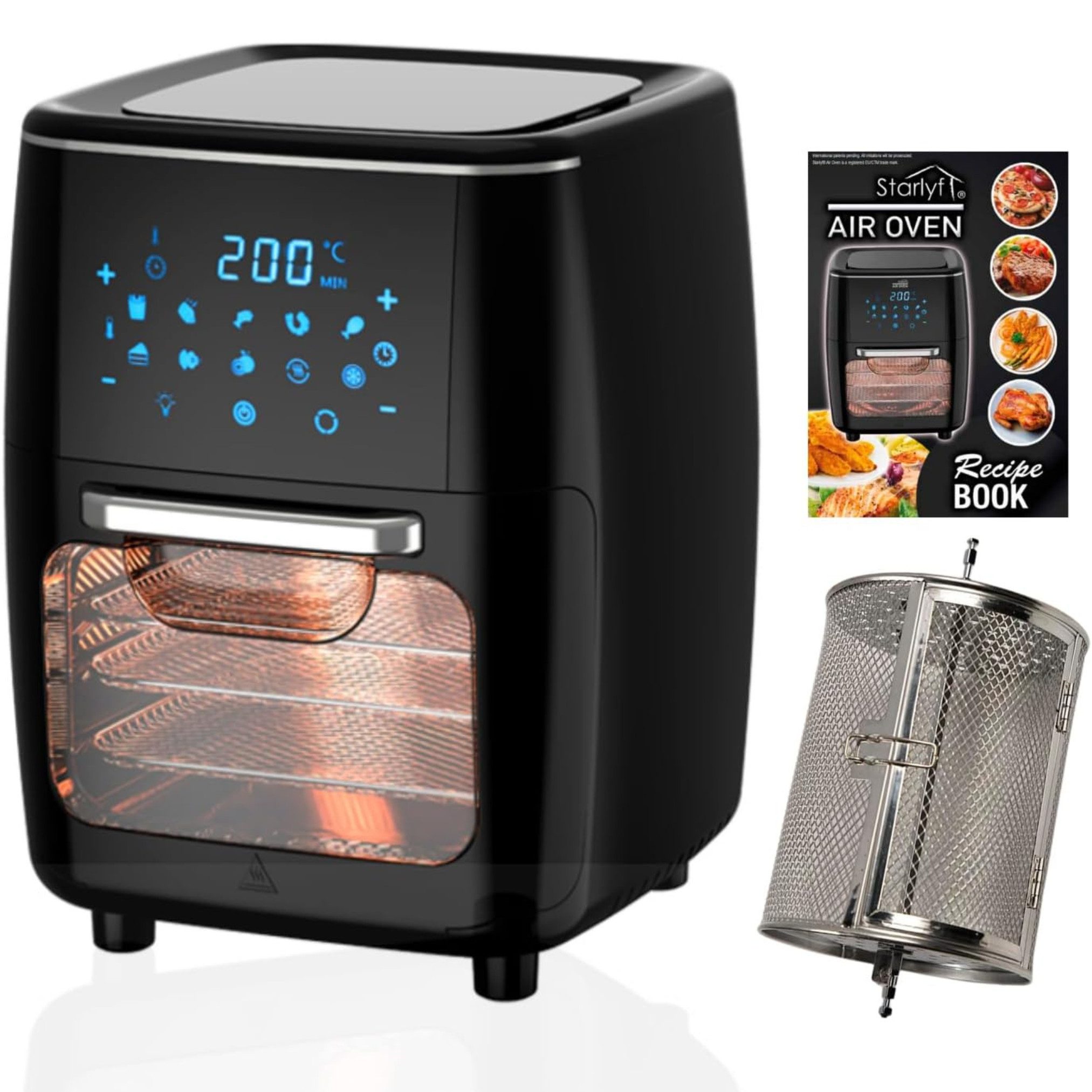 Starlyf Heißluftfritteuse, 1700,00 W, 12 Liter Fritteuse, 10 Programme, Rotisserie Funktion