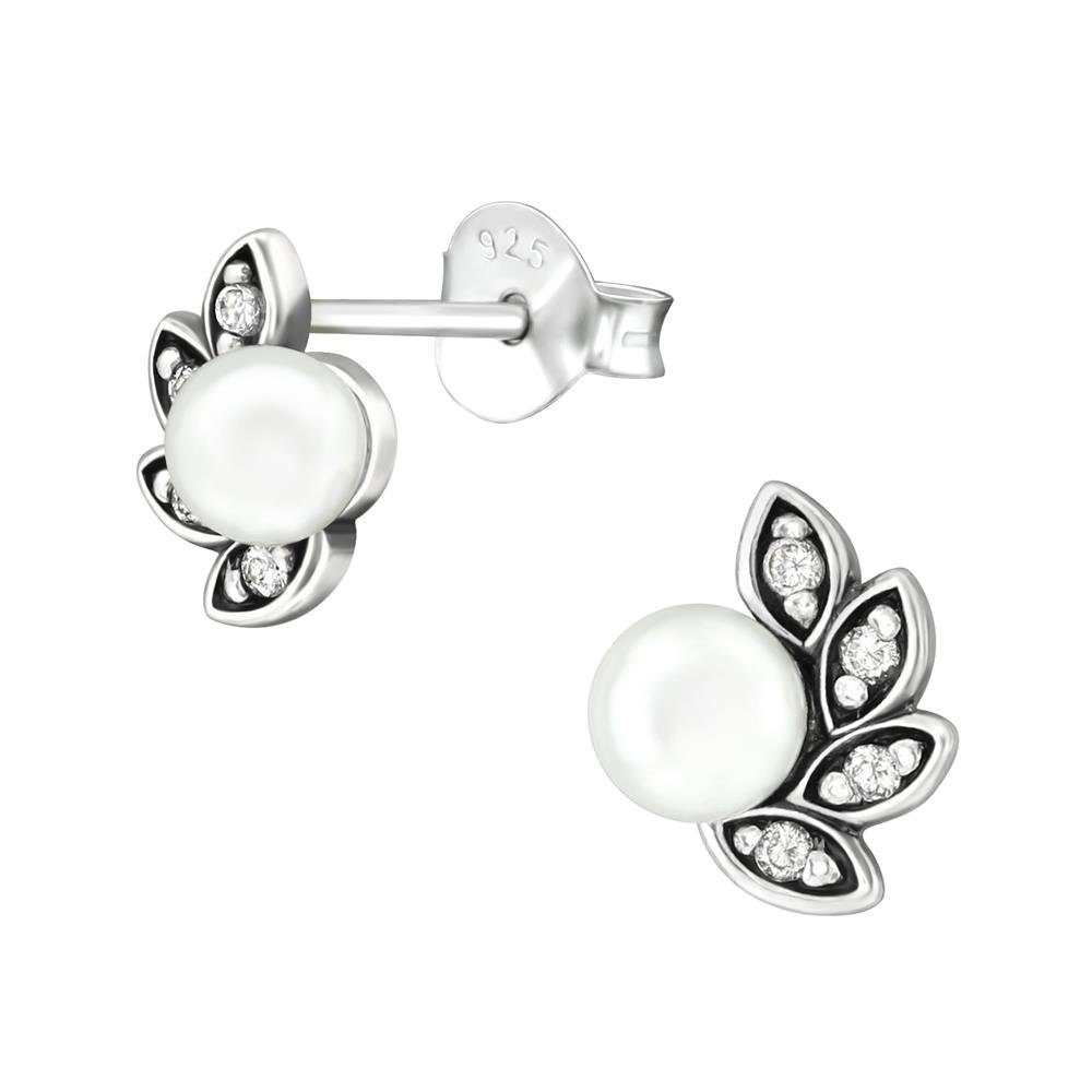 Damen Perlen Kristalle Antik (1 und Silber (2 mit aus Ohrschmuck Ohrringe 2-tlg), 925 Stück), Ohrstecker Ohrring-Set BUNGSA Paar