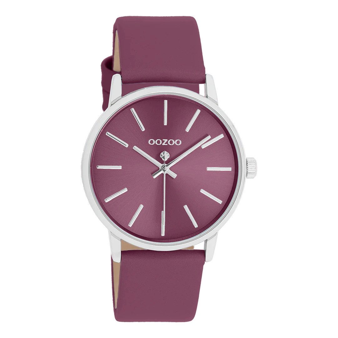 OOZOO Quarzuhr Damenuhr, 36 mm – Trendige Armbanduhr mit lilafarbenem Lederband C11537, Moderner Look für stilbewusste Damen