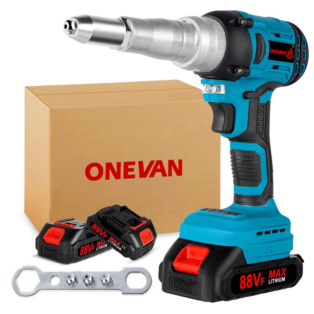 ONEVAN Blindnietzange Akkunieter, Bürstenlose elektrische Nietpistole, 2,4–5,0 mm, inklusive Bohreinsatz und automatischem Nietwerkzeug-Set