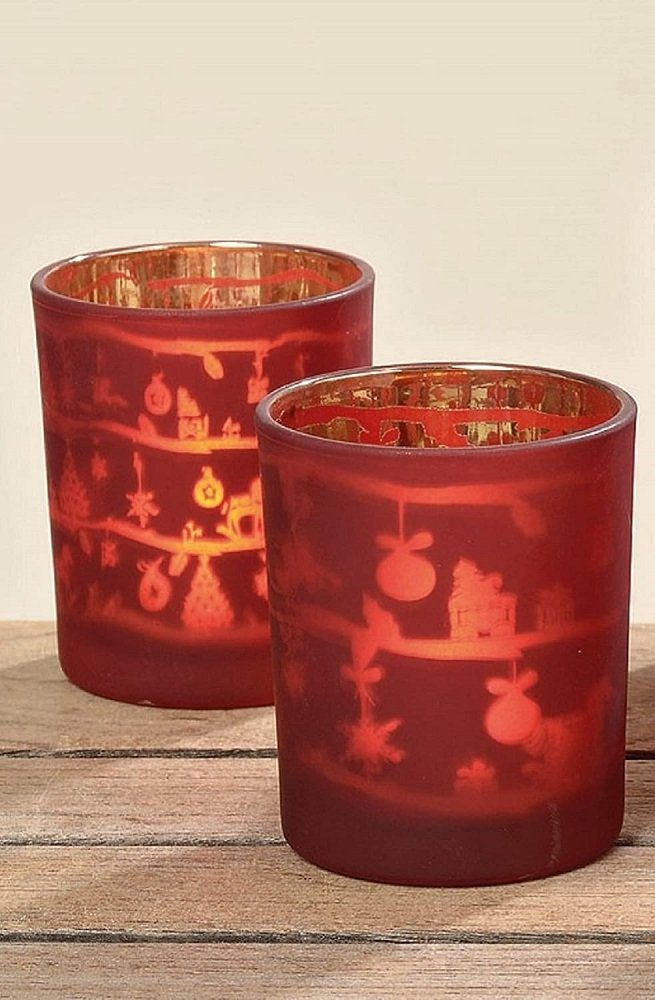 BOLTZE GRUPPE GmbH Windlicht Windlicht Teelicht Glas lackiert rot mit Weihnach