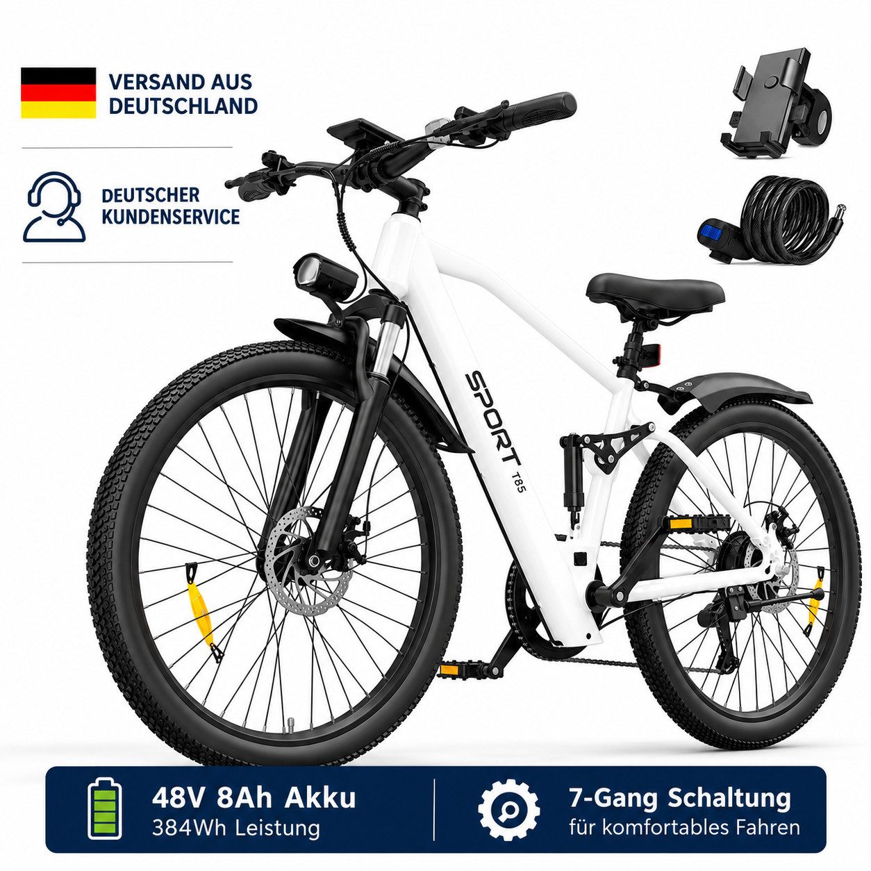 E-Bike Cityrad 26 Zoll Elektrofahrrad 48V 13Ah Akku Herausnehmbarer Akku und Korb