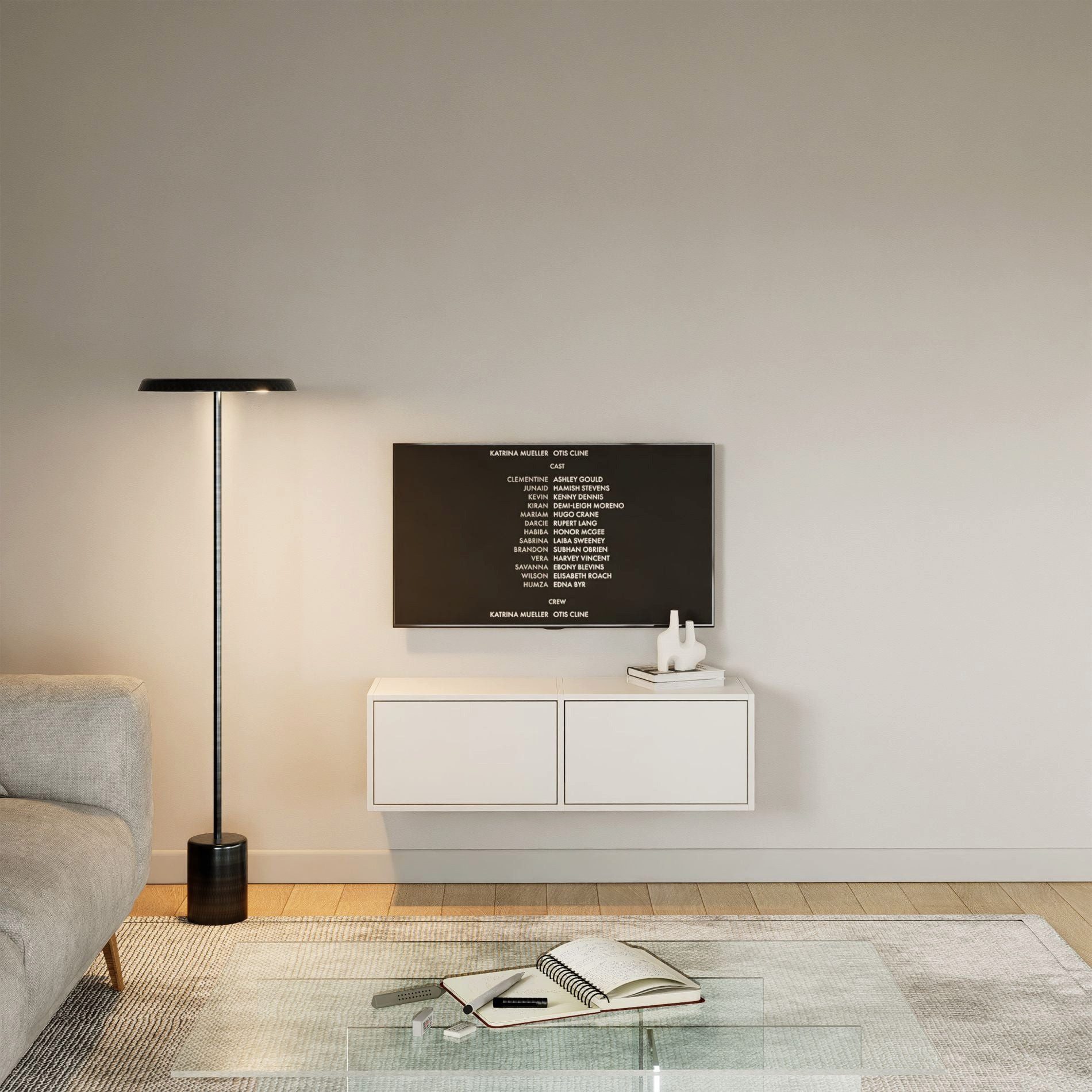 Selsey TV-Schrank FRAMME TV-Lowboard hängend 150 und 100 cm, mit Fächern und Ablagen