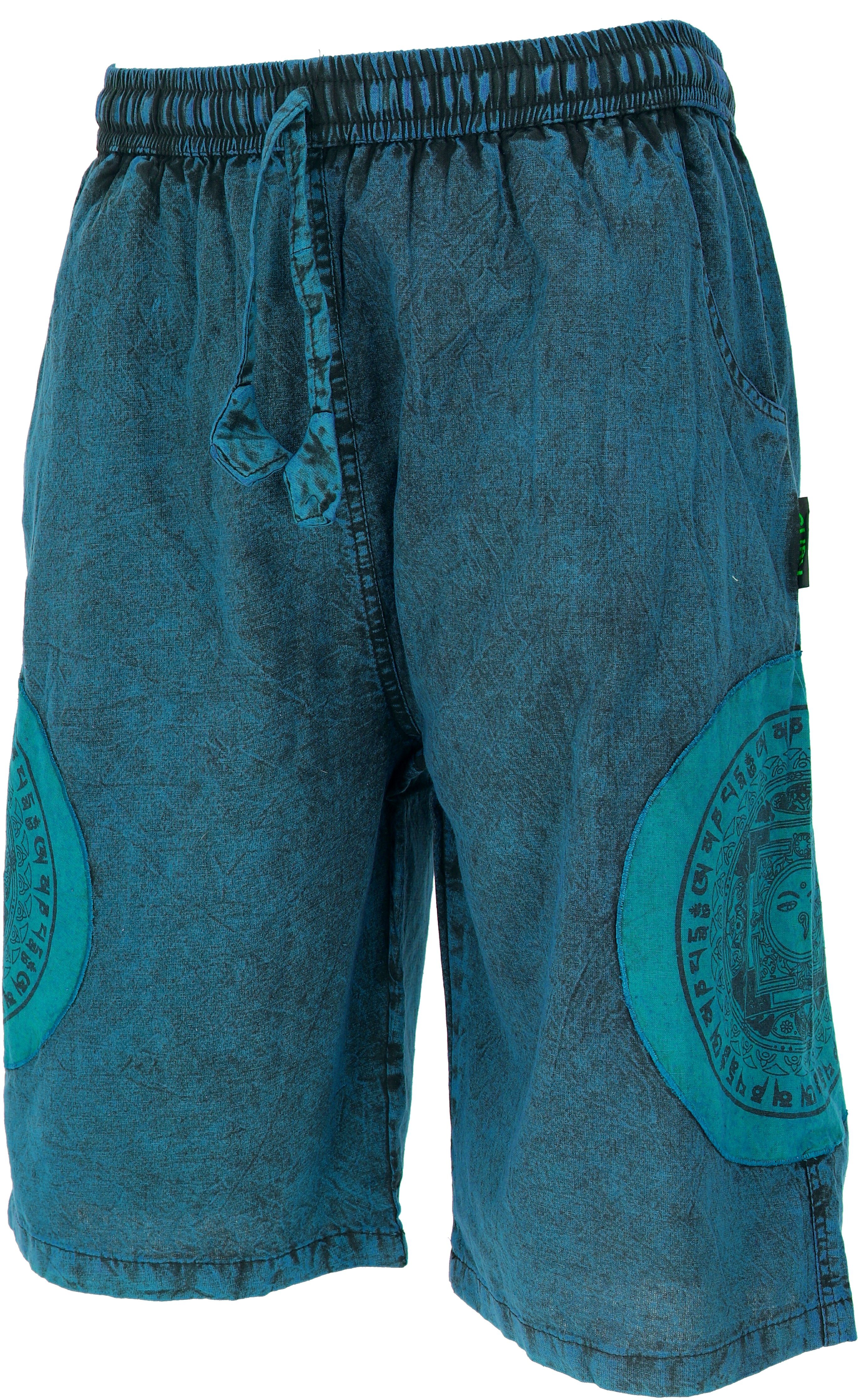 Guru-Shop Relaxhose Ethno Ethno Shorts.. blau Style, Hippie, Patchwork alternative Stonwasch Bekleidung Yogashorts
