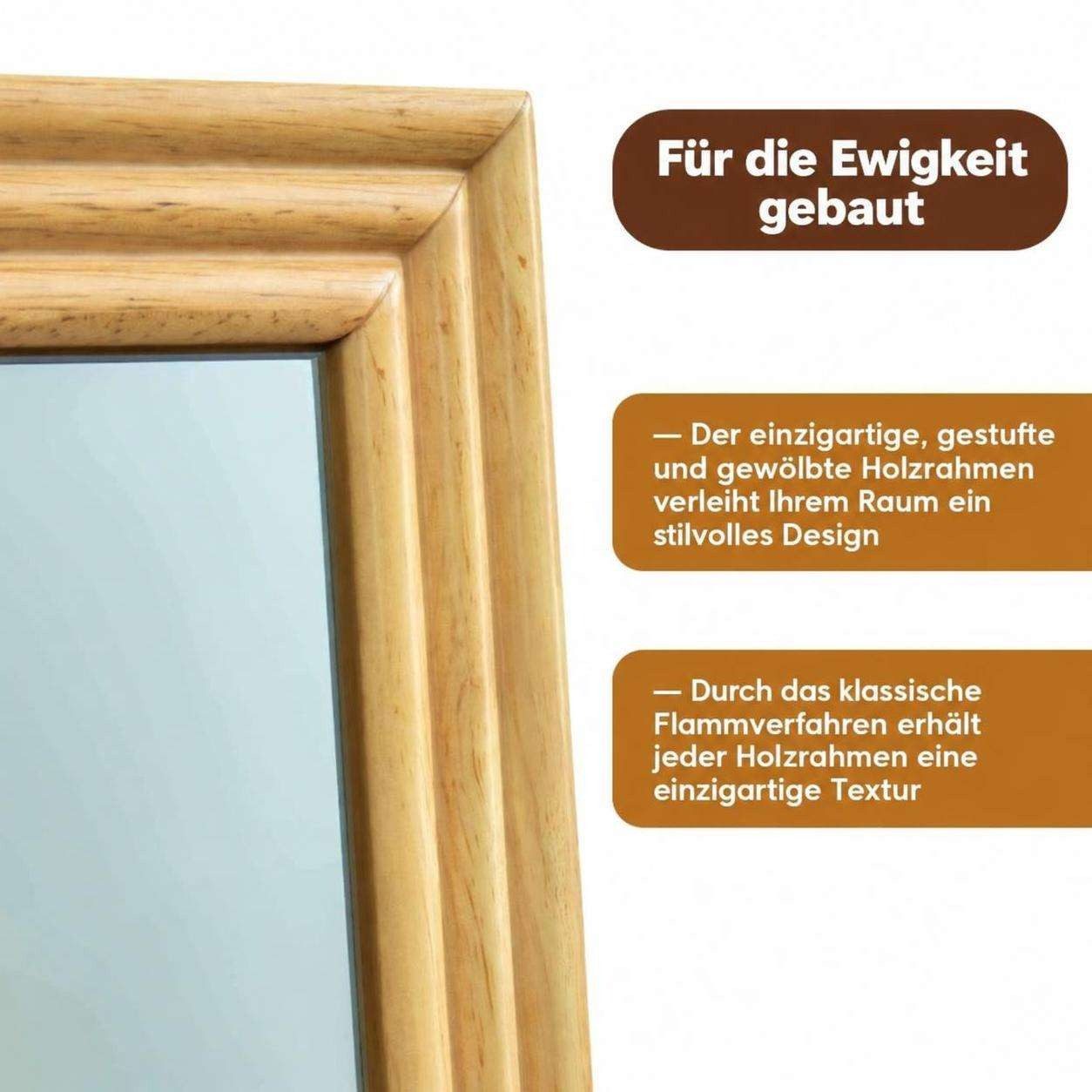 Aiorber Standspiegel Aiorber-Brauner Ganzkörperspiegel 160x50cm mit Ständer, Holzrahmen, Verzerrungsfreie HD-Spiegeloberfläche, stabiler Metallständer – Bild 5 von 5