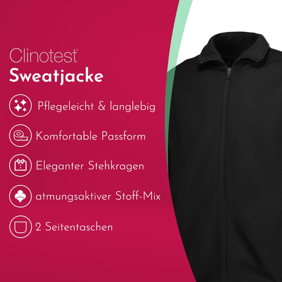Clinotest Sweatjacke ohne Kapuze Unisex - 60% Baumwolle & 40% Polyester mit günstig online kaufen