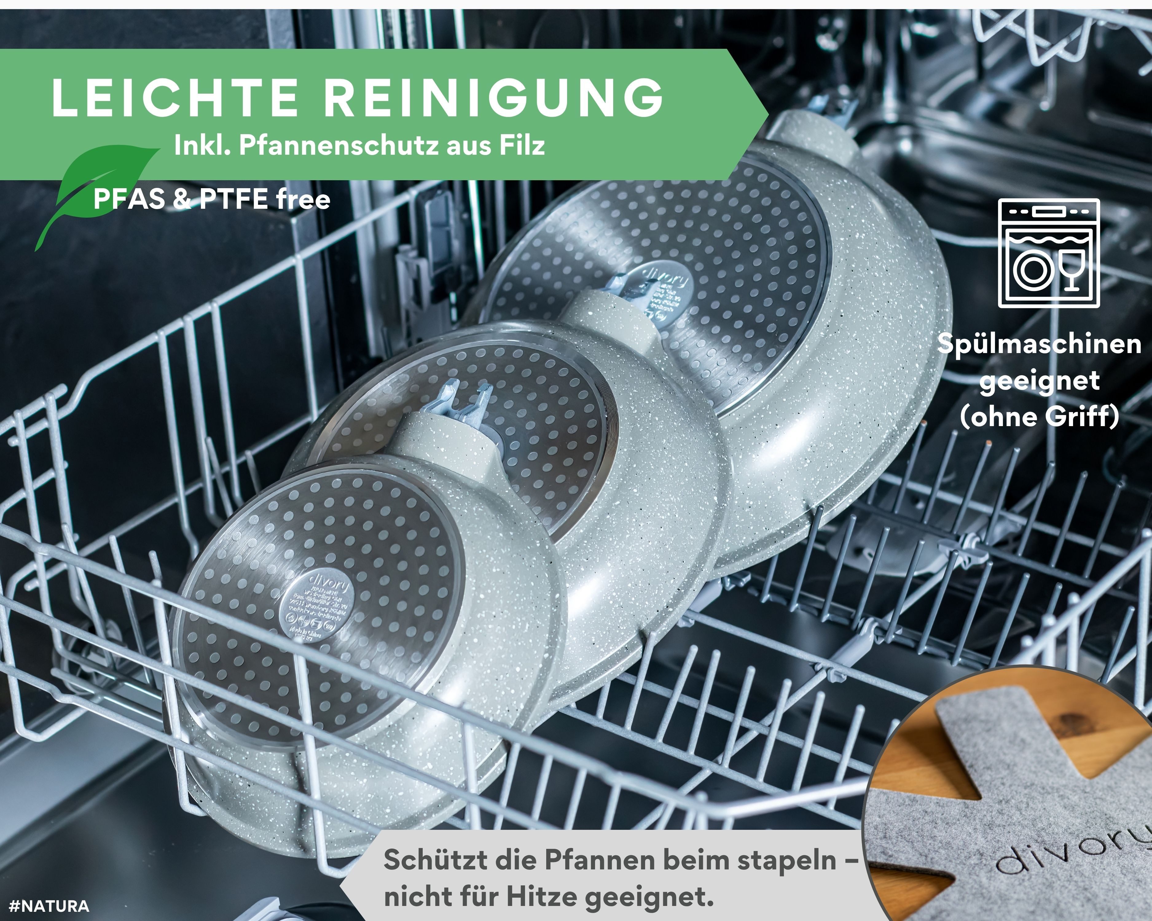 divory Bratpfanne Keramikpfanne mit abnehmbarem Griff, für alle Herdarten, Aluminium, Induktion, abnehmbare Griffe – Bild 5 von 5