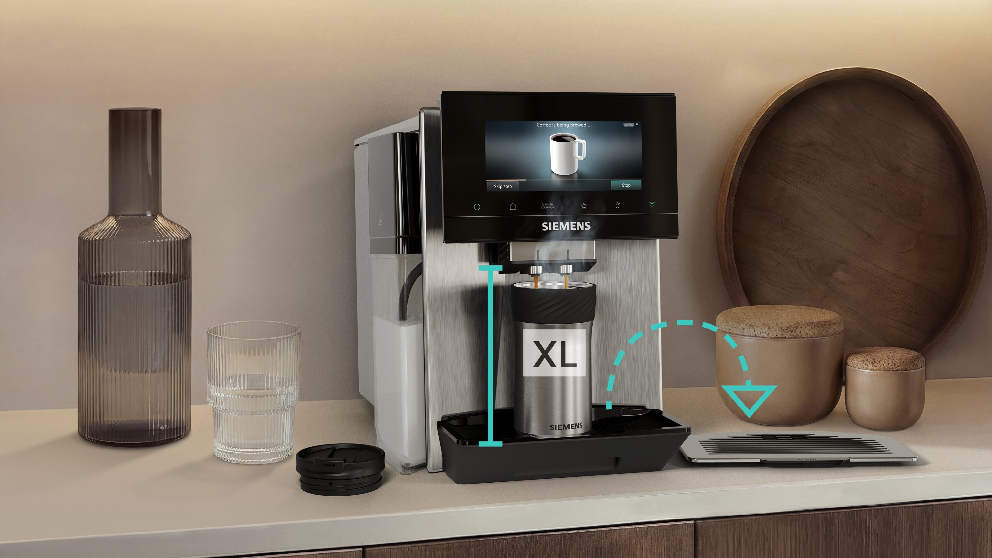 SIEMENS Kaffeevollautomat EQ900 TQ923EZ3, autom. Reinigung, 41 versch. Getränke, XL-Getränke, farbiges 6.8'' TFT-Display, individuelle Aromaeinstellung, Edelstahl
