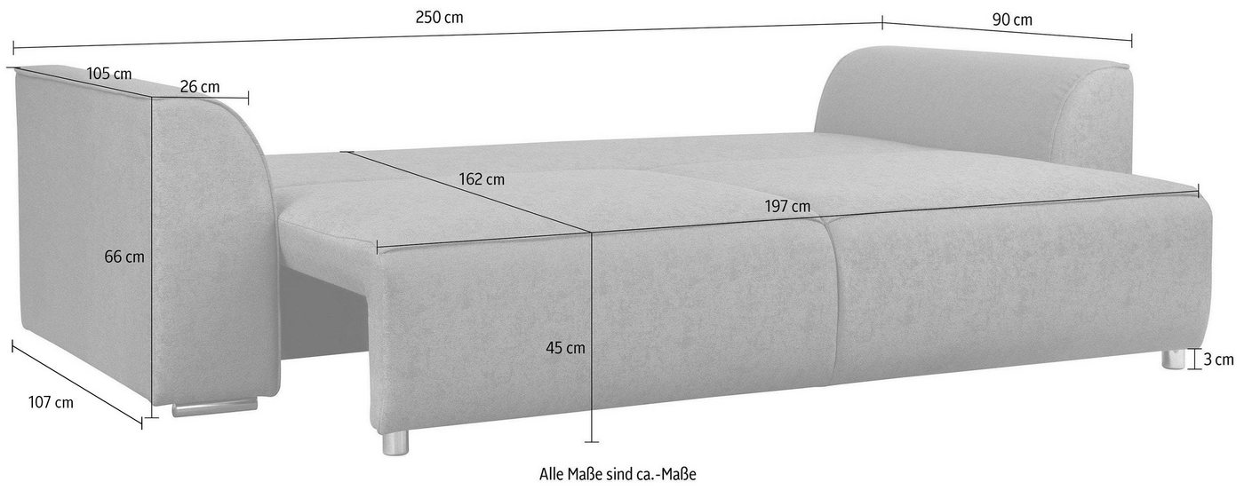 INOSIGN 3-Sitzer »Beatrice«, wahlweise auch mit Bettfunktion und Bettkasten (Tiefe 110cm ist MIT Bettfunktion)-kaufen