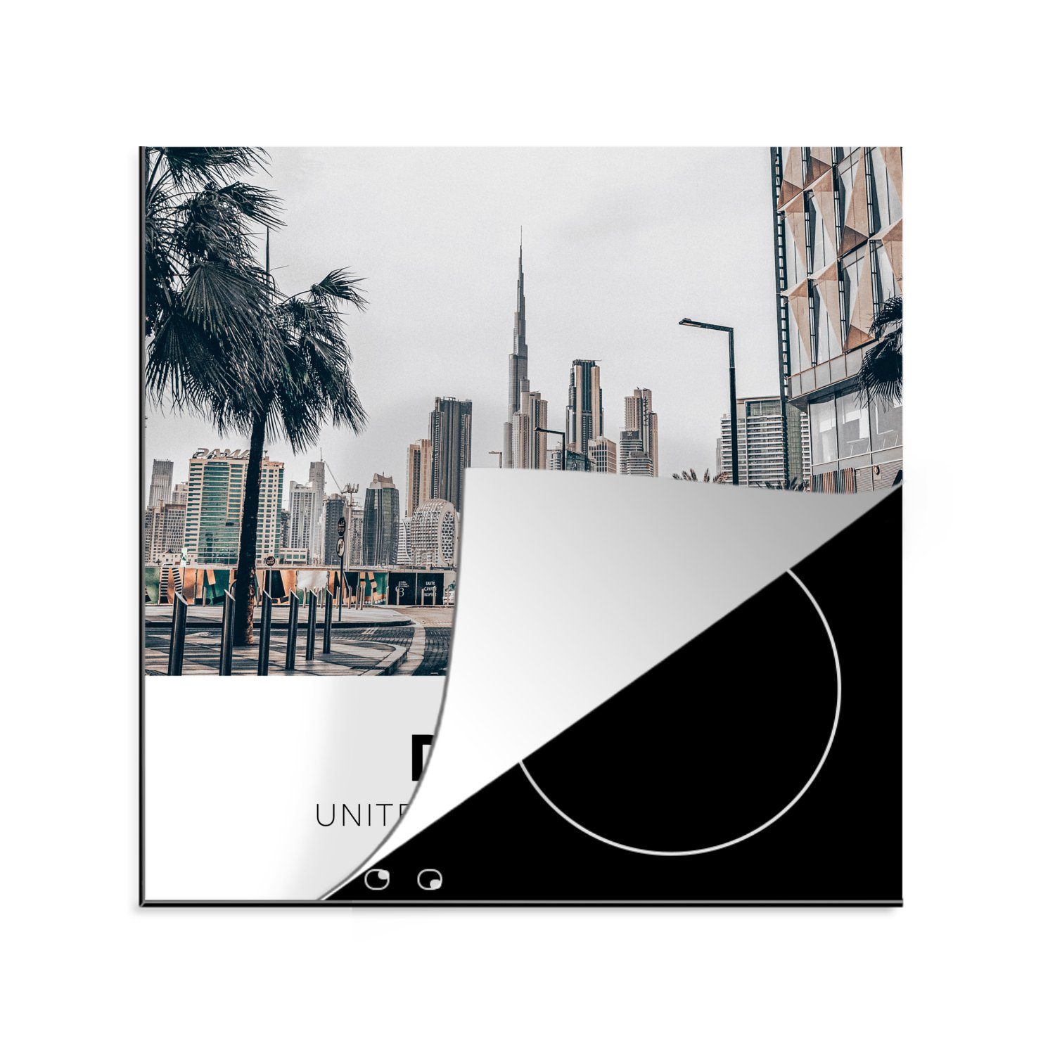 cm, Ceranfeldabdeckung, (1 Skyline, Dubai Arbeitsplatte 78x78 küche Herdblende-/Abdeckplatte MuchoWow - Straße tlg), - für Vinyl,