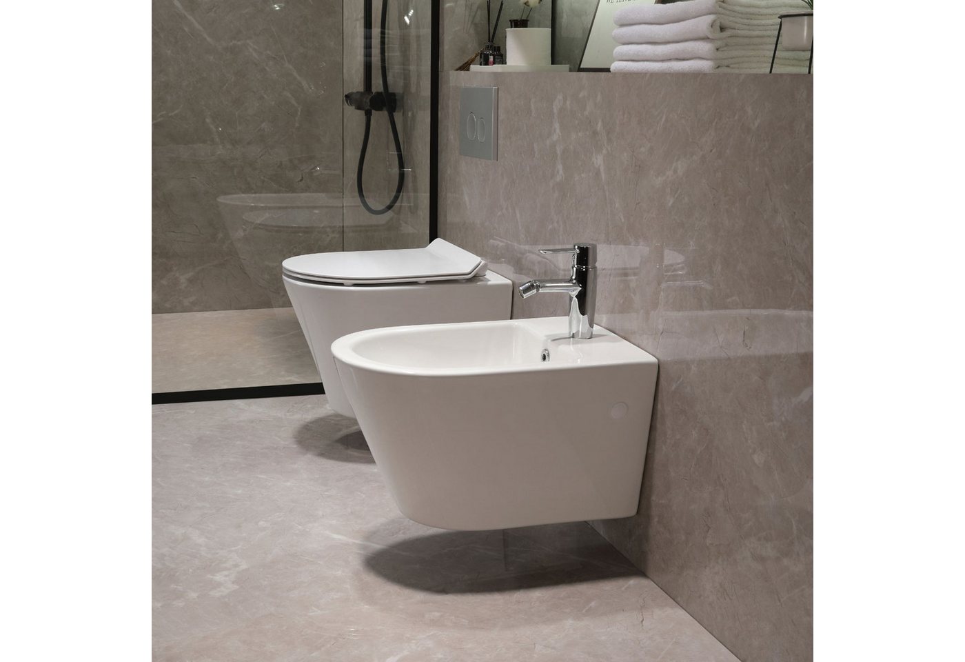 Thumbnail - HOROW Bidet Wand Bidet Keramik Bidet Hänge-Bidet WC-Bidet, wandhängend, Keramikschüssel für Intimdusche Podusche Waagere...