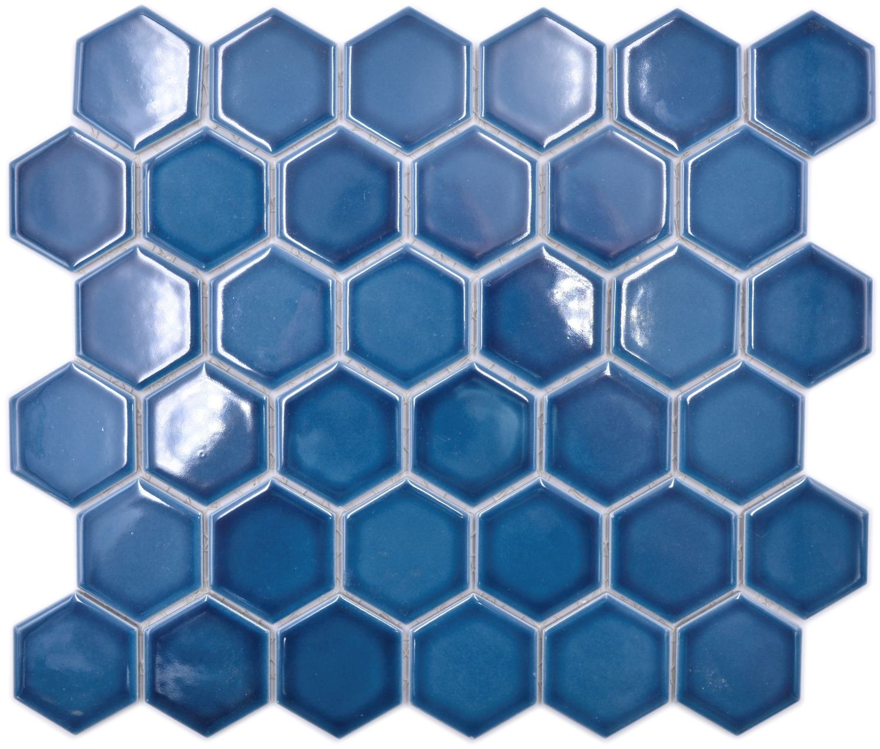 Mosani Mosaikfliesen Hexagonale Sechseck Mosaik Fliese Keramik blaugrün,  Hexagon Keramikmosaik Mosaikfliesen blaugrün glänzend