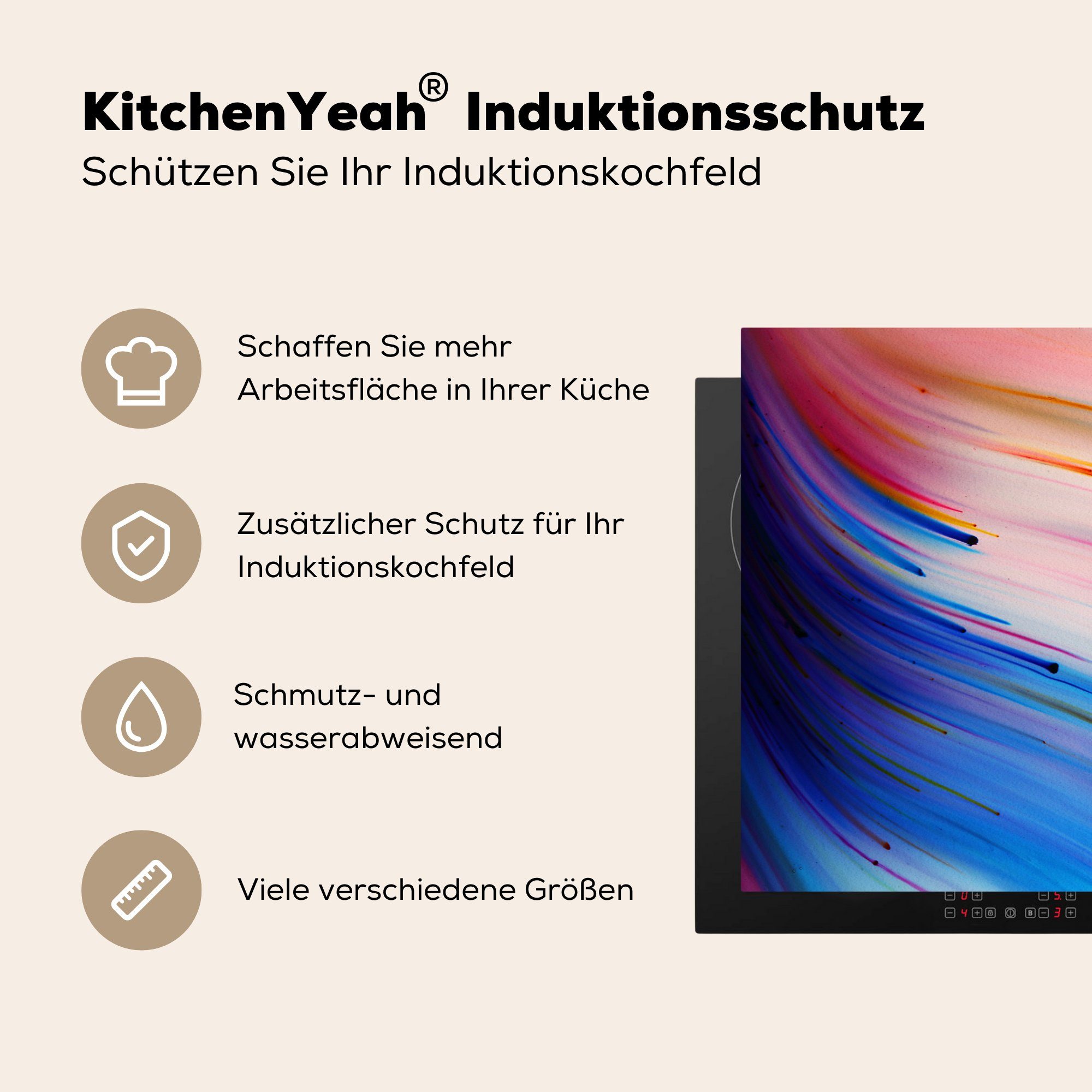 - tlg), für Abstrakt Vinyl, Ceranfeldabdeckung 81x52 Ausmalen, die - (1 Regenbogen cm, MuchoWow Induktionskochfeld küche, Schutz Herdblende-/Abdeckplatte