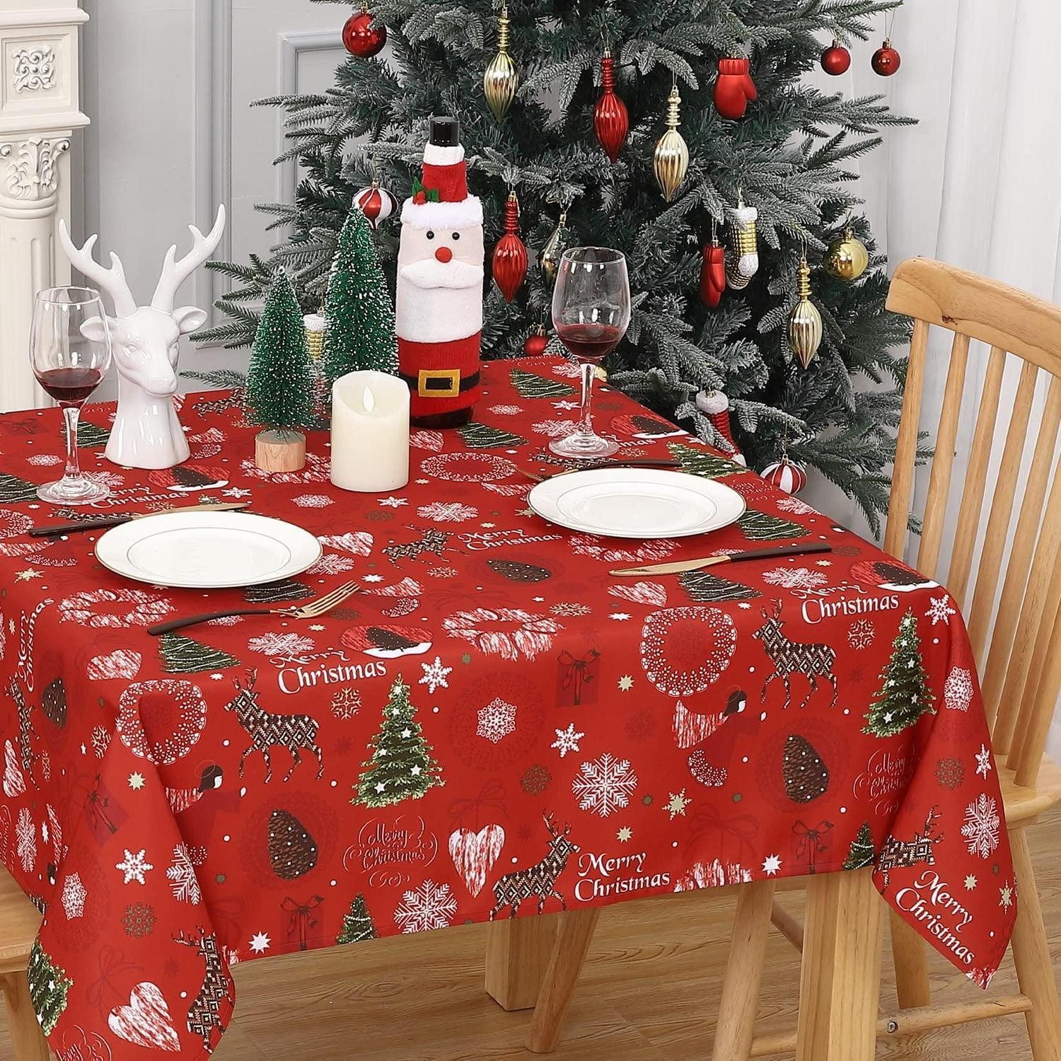 LuxusKollektion Tischdecke Weihnachtstischdecke Rot Abwaschbar 132x132cm (1-tlg)