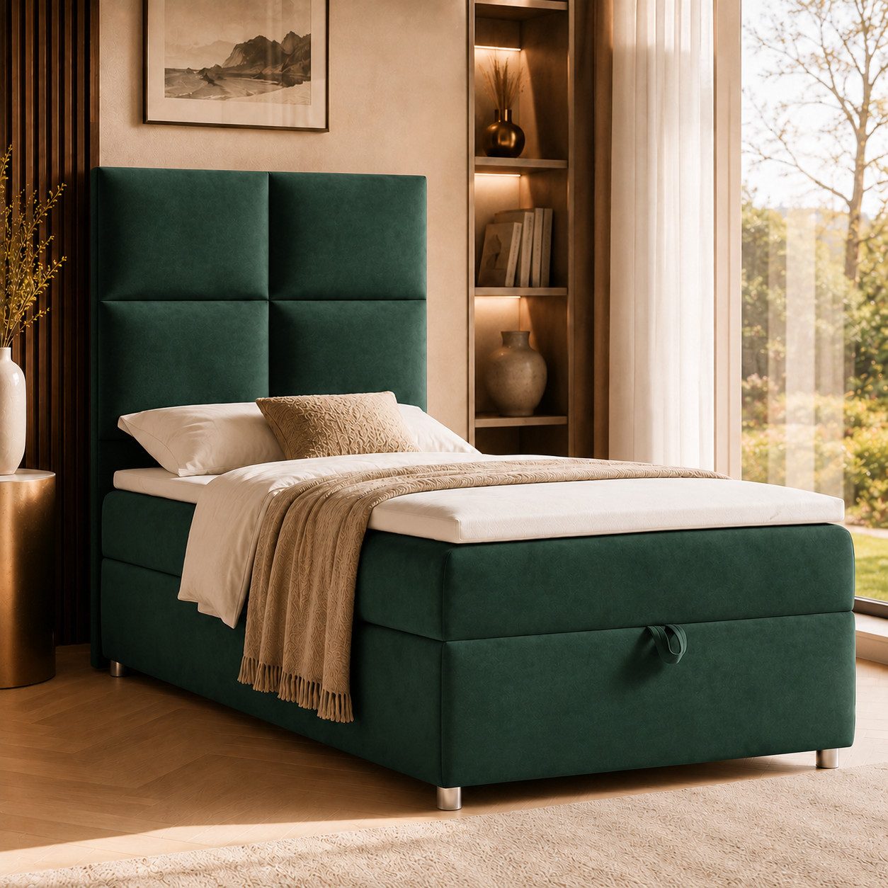 Best for Home Boxspringbett Trinity K-2 mit Bettkasten & Topper – Komfort & Stauraum (Einzelbett, Hotelbett, Polsterbett gepolstertes Kopfteil, Jugendbett, Kinderbett versch. Größen, 1-St., 70x200 80x200 90x200 100x200 cm), Einzel-Boxspringbett mit integriertem Stauraum, gepolstertem Kopfteil