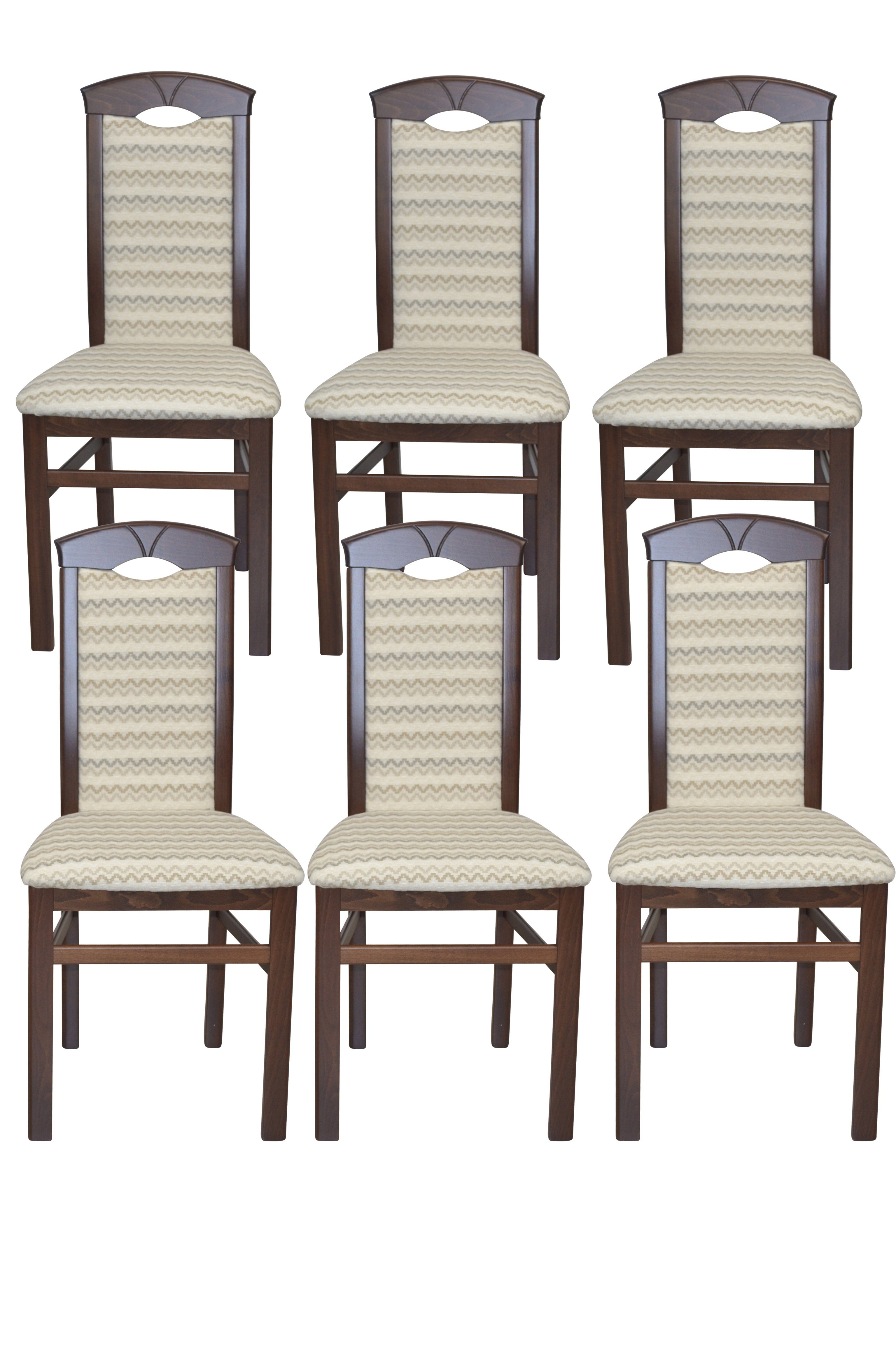 Esszimmerstuhl 6er-Set), Nuss/creme 6 aus = Gestell Stühle (Spar-Set, Massivholz moebel-direkt-online Farbe1