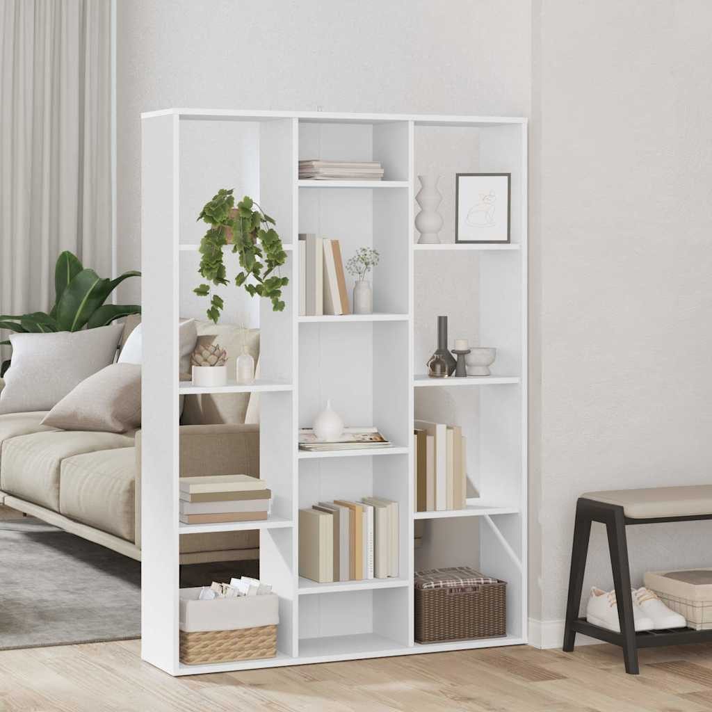 furnicato Raumteiler Regal 100x24x140 cm Weiß aus Holzwerkstoff, 1-tlg., Offenes Bücherregal mit 13 Fächern für DVDs und Dekorationsartikel