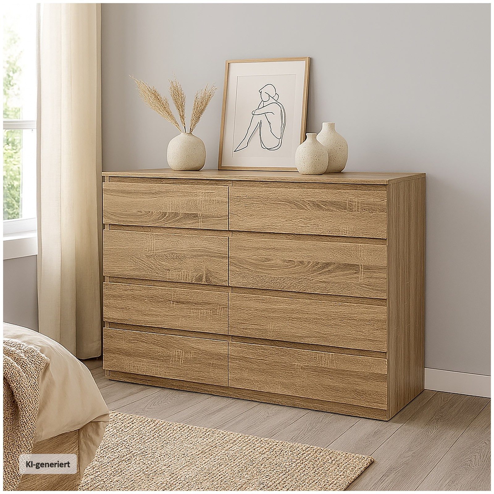 HTI-Living Kommode Moderne Kommode mit 8 grifflosen Schubladen Sonoma (Stück, 1 St., 1 Kommode ohne Dekoration), Sideboard