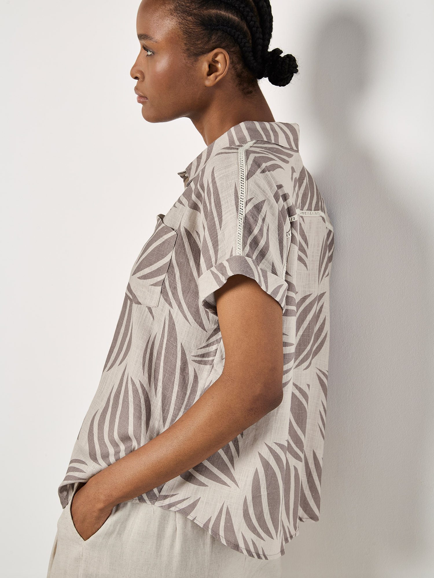 Apricot Hemdbluse Hemd mit Muscheldruck aus Leinenmischung