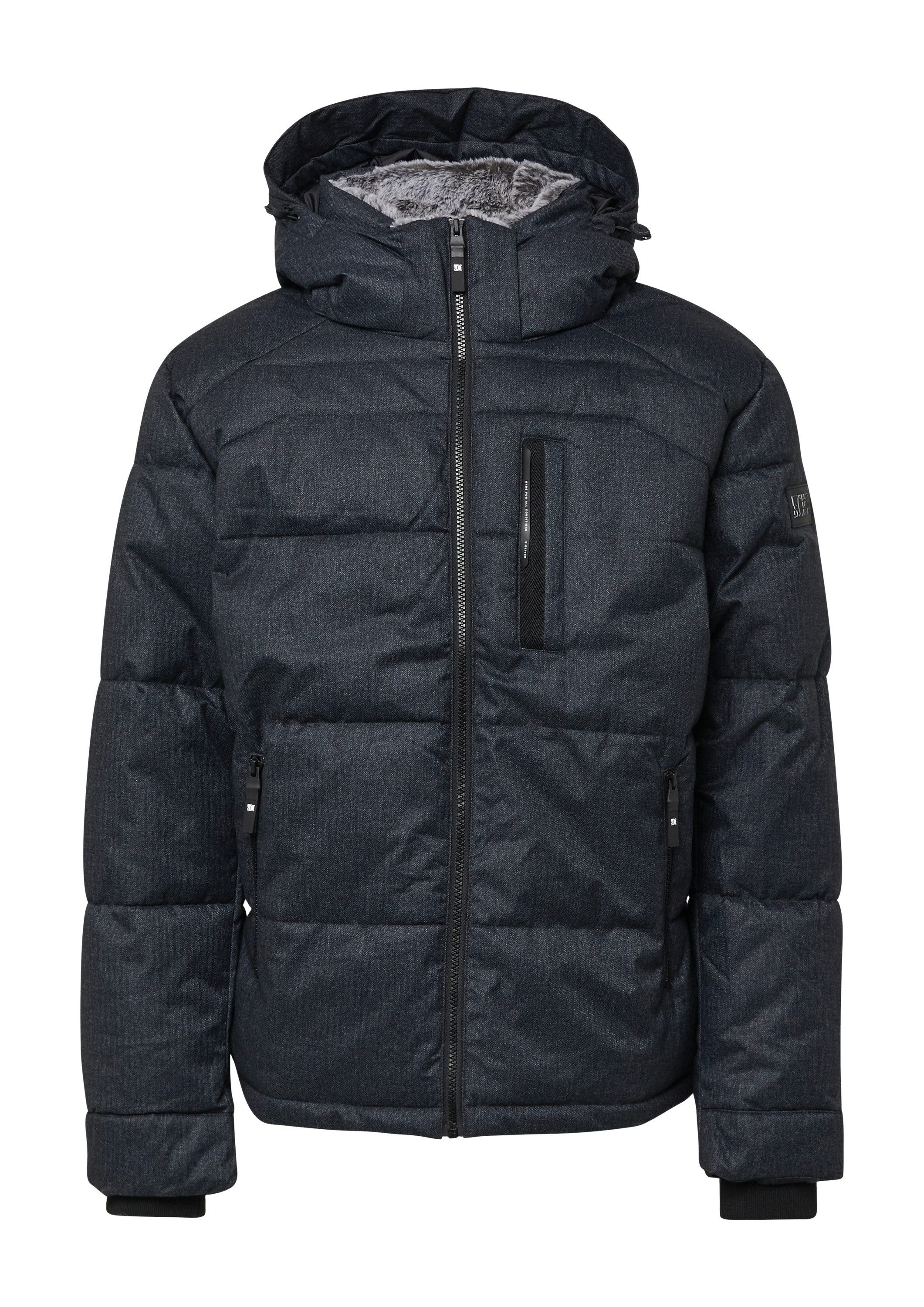 s.Oliver Winterjacke Outdoor-Jacke Melierte Pufferjacke mit abnehmbarem Kunstpelz-Innenkragen