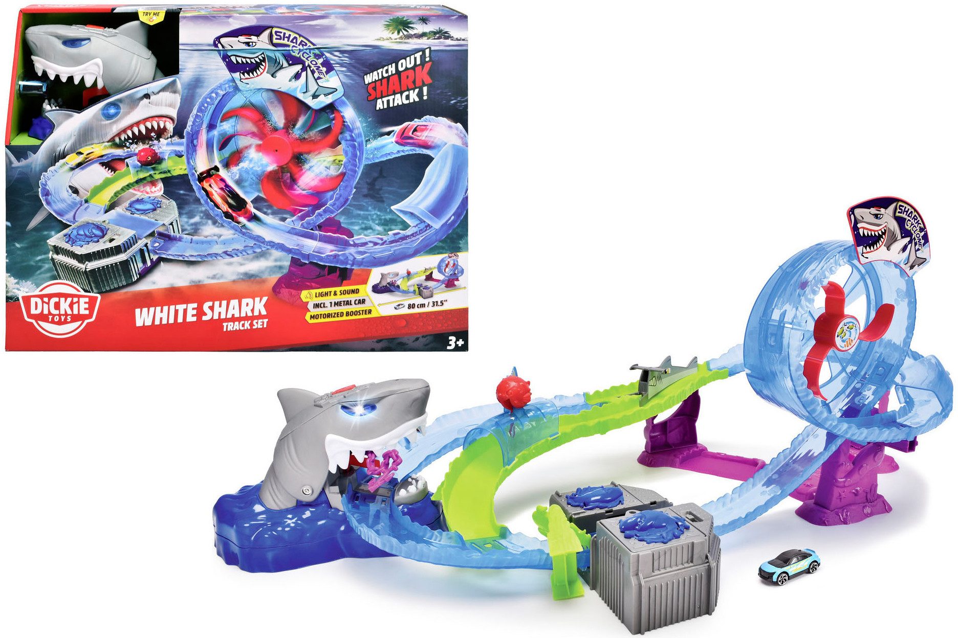 Dickie Toys Autorennbahn White Shark, inklusive Spielzeugauto; mit Licht und Sound