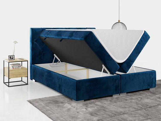 MKS MÖBEL Boxspringbett ALDA 180x200 cm Kunstleder Dunkelblau Monolith