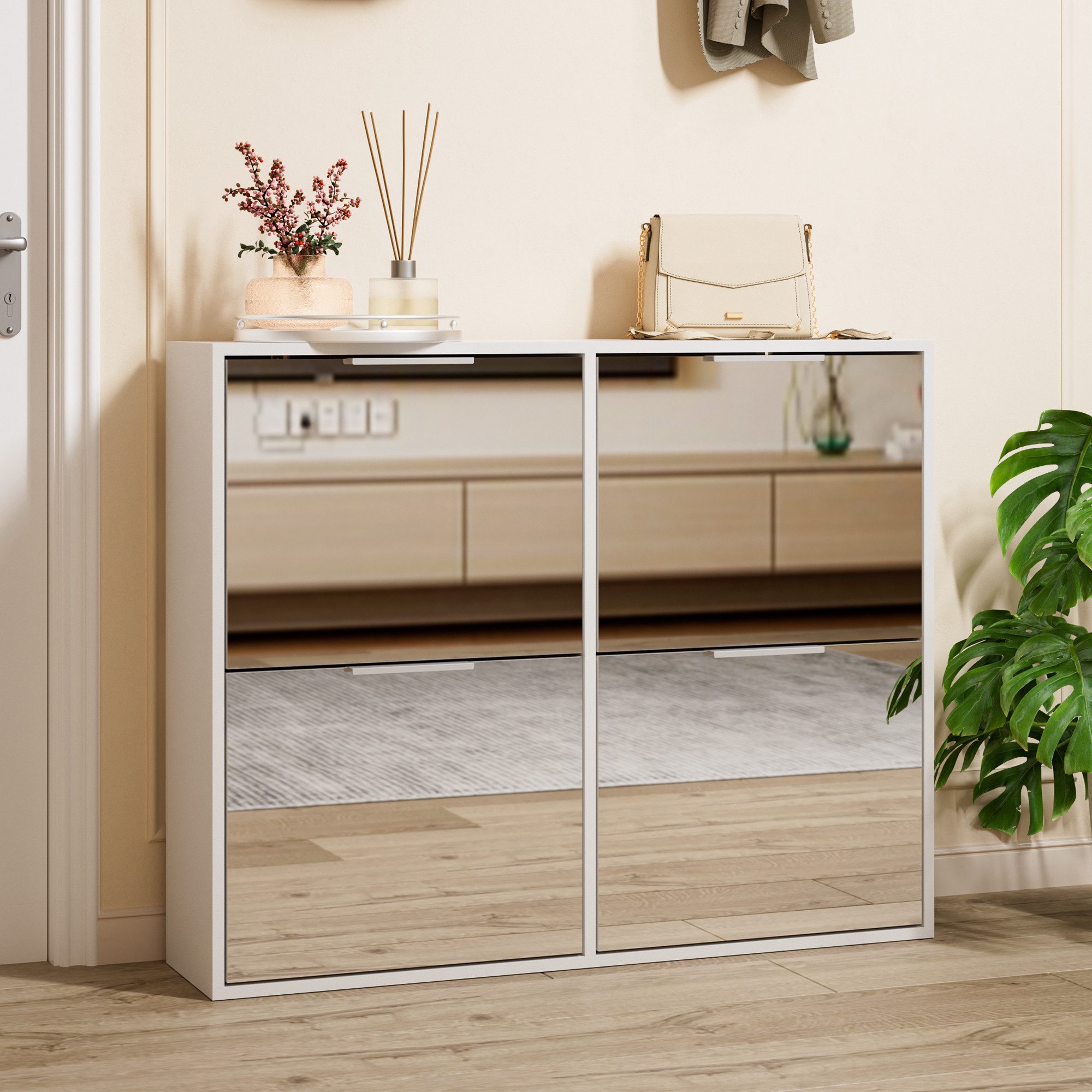 UEV Schuhschrank mit 4 Klappen Spiegelschuhschrank schmal Schuhkipper Schuh günstig online kaufen