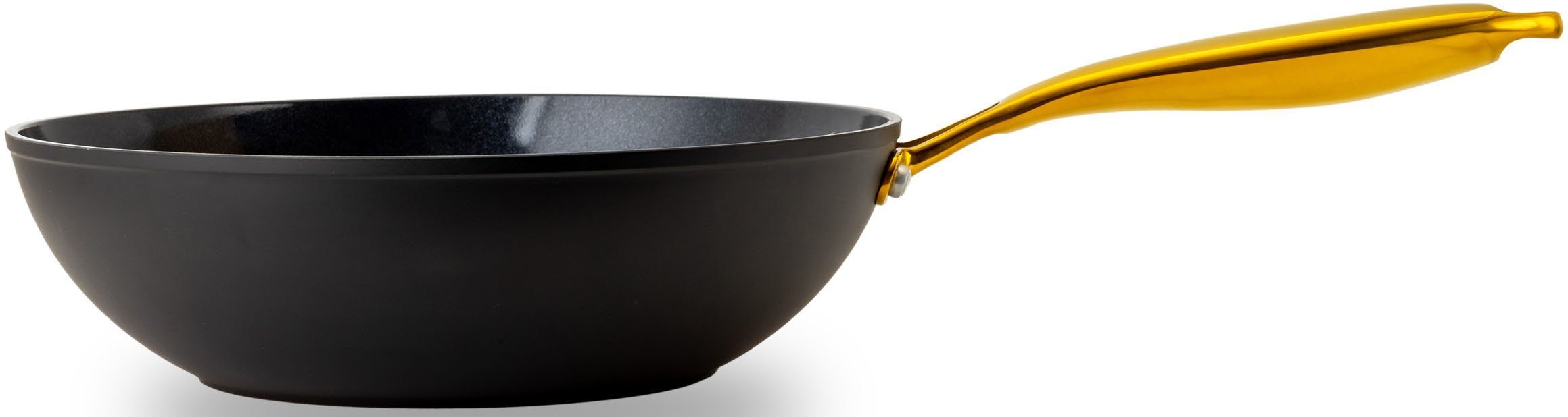 HENSSLERS Wok HSN, Aluminium (1-tlg), BLACK CERAMIC Antihaftbeschichtung, goldener Edelstahlgriff, Induktion