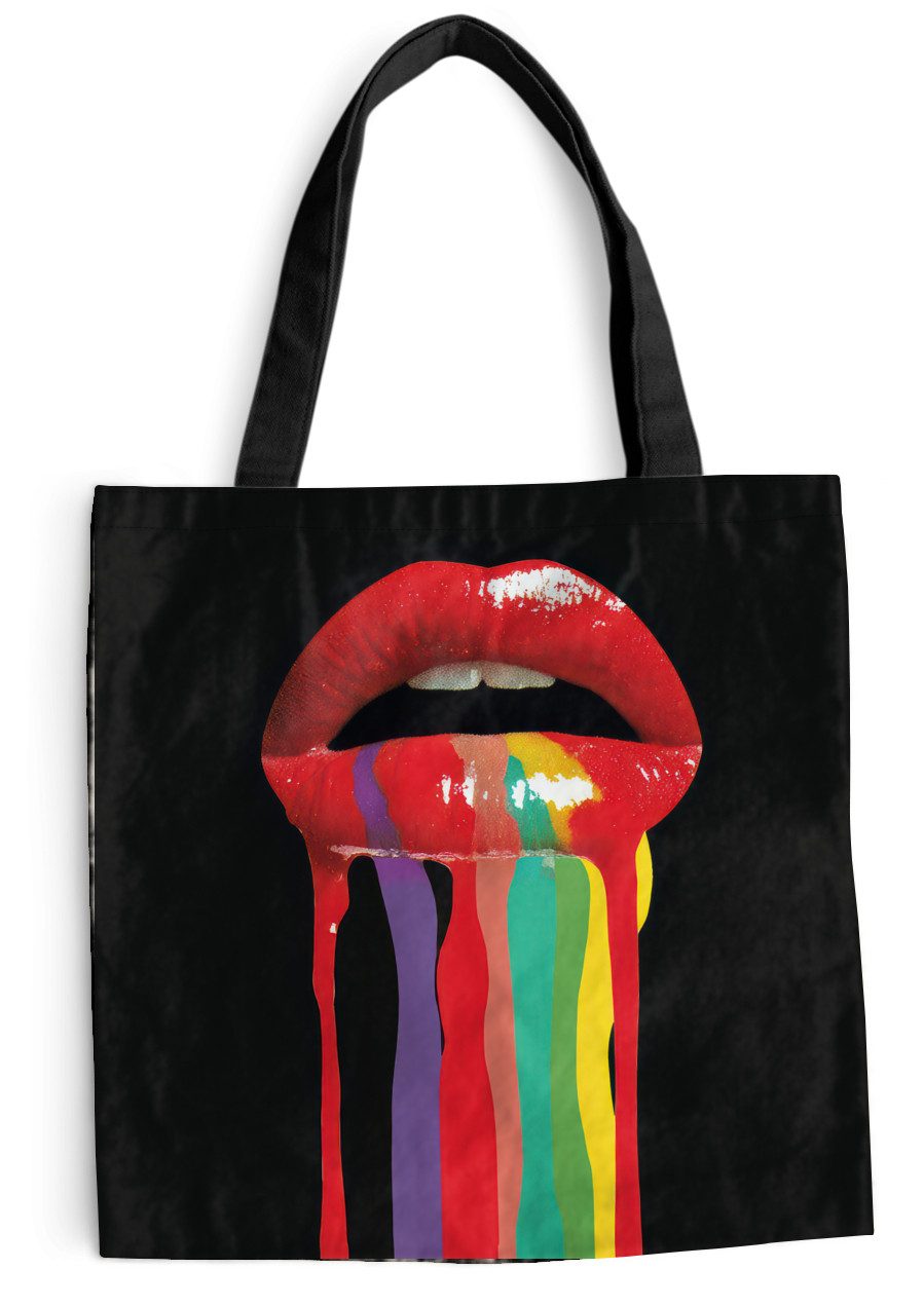 MuchoWow Shopper Lippen - Farben - Schwarz, Handtasche, Damen und Herren, Schultertasche, Umhängetasche, Tote Bag