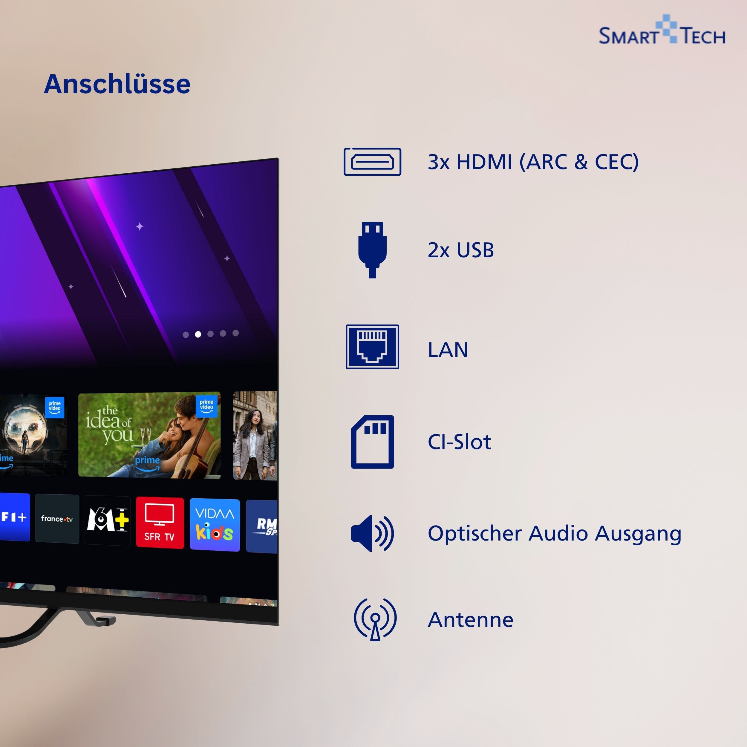Smart Tech 32QV02V QLED-Fernseher (80 cm/32 Zoll, HD-ready, VIDAA Smart TV, VIDAA Smart TV, Triple-Tuner) – Bild 4 von 5