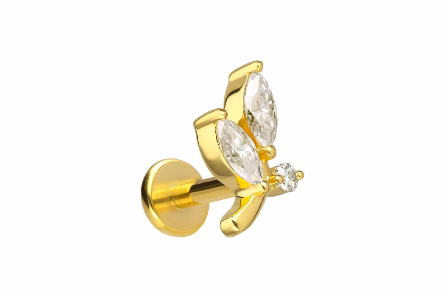 PIERCINGLINE Piercing-Set Titan Labret mit Innengewinde + 925er Silber Aufsatz MOISSANIT-ZWEIG (Labrets, 1-tlg)