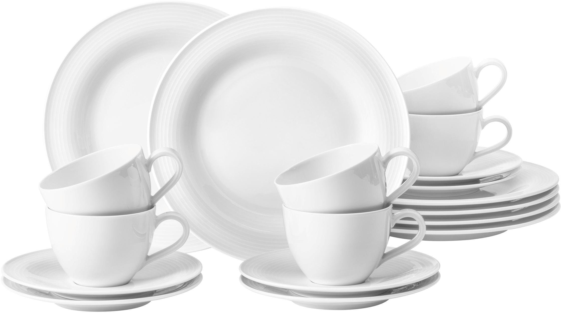 Seltmann Weiden Kaffeeservice Geschirr-Set, Service Beat (18-tlg), 6 Personen, Porzellan, Teller, Tassen, Untertassen, Rillendekor, 18 Teile, für 6 Personen