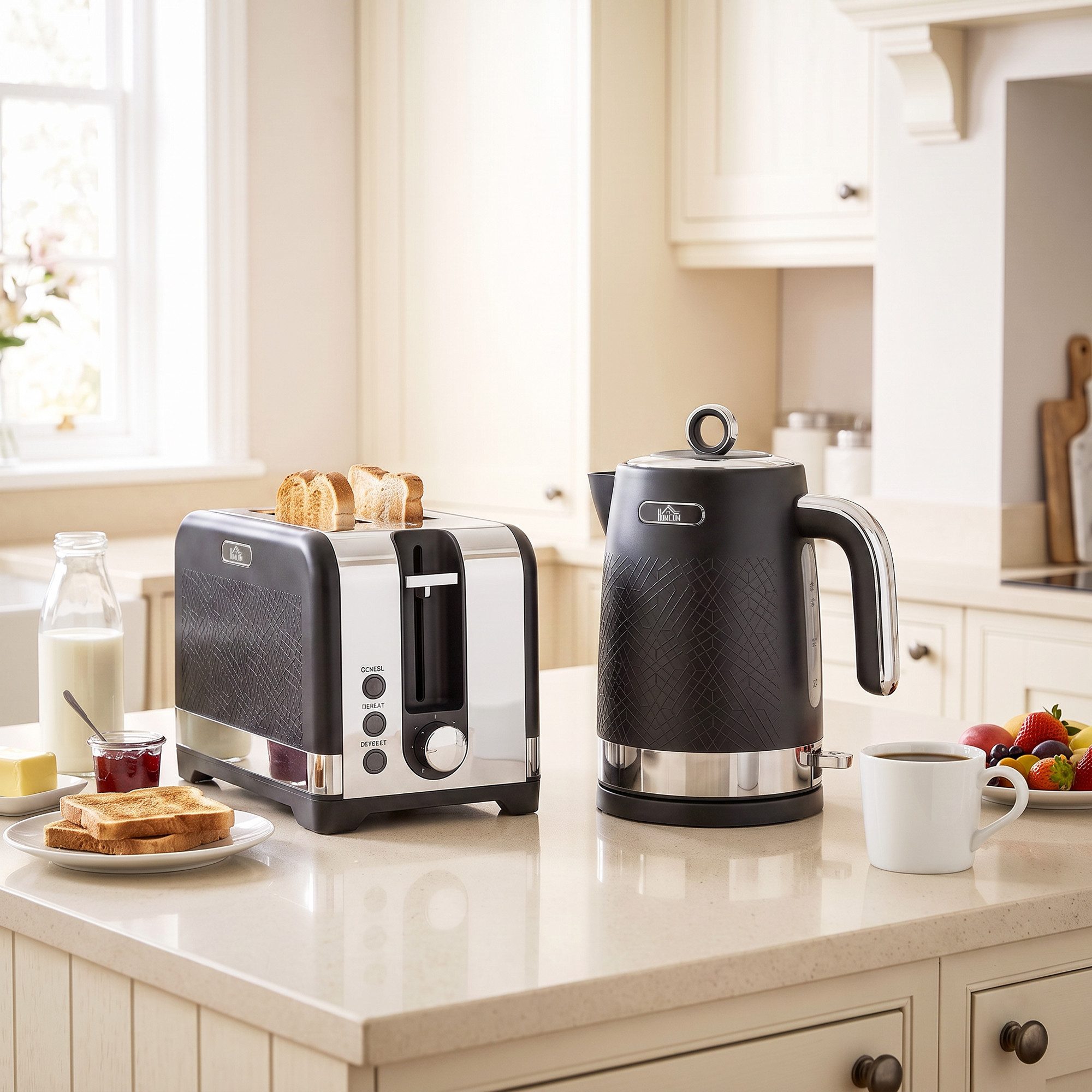 HOMCOM Frühstücks-Set Schnellkoch-Wasserkocher und Toaster mit Thermostat und Kalkfilter (1-tlg), Set aus Wasserkocher und Toaster