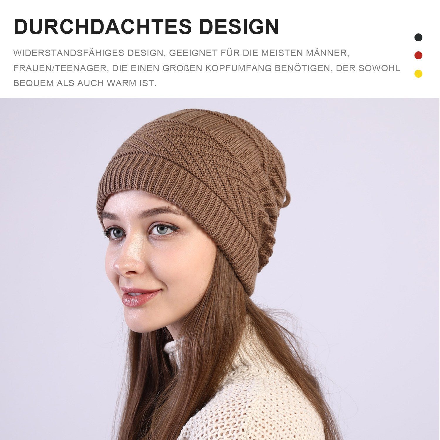 MAGICSHE Strickmütze für Frauen Wintermütze Gepolsterte Khaki