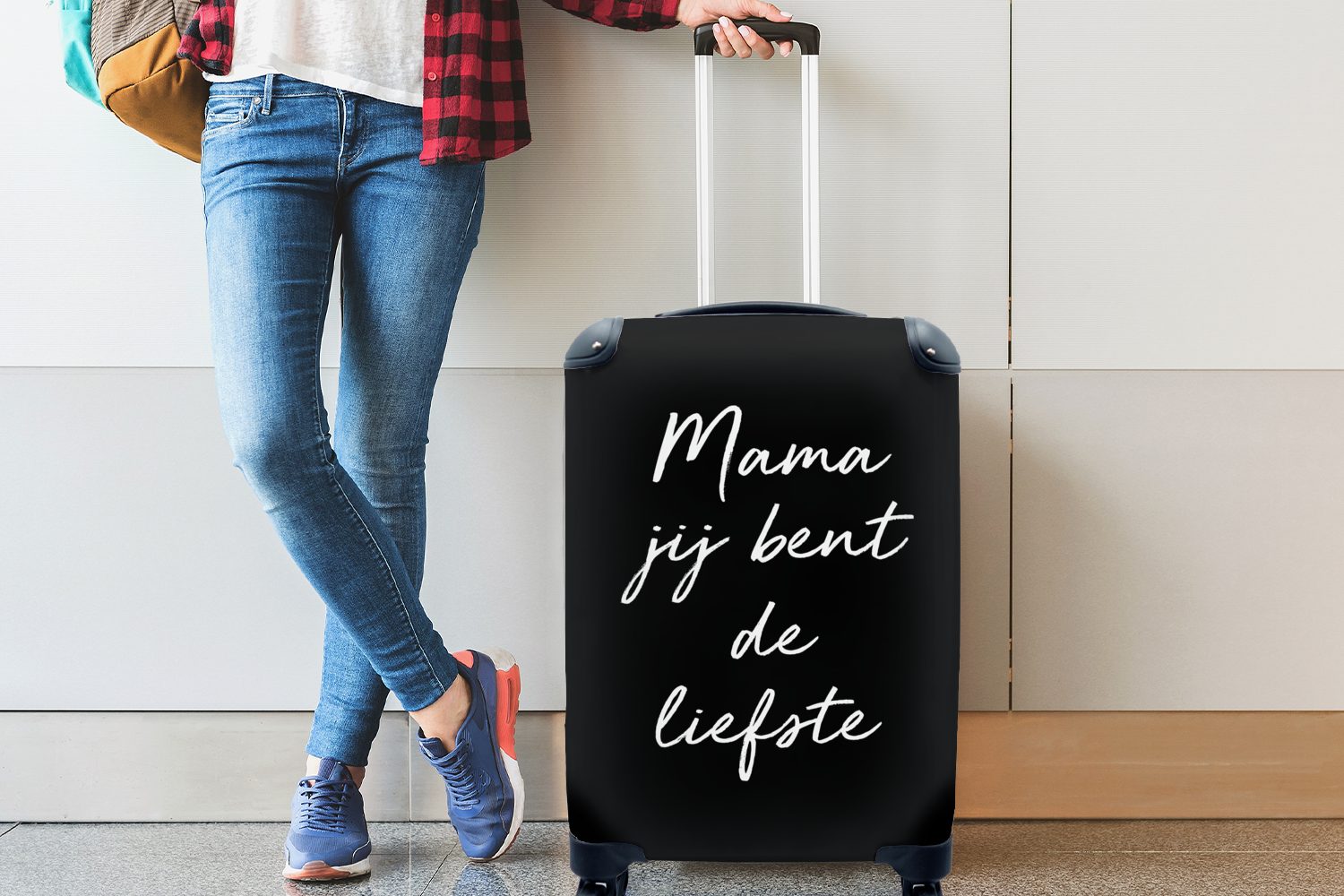 Reisekoffer - Handgepäck Reisetasche rollen, Ferien, Rollen, Mama mit 4 - Weiß, Muttertag MuchoWow Trolley, Handgepäckkoffer für