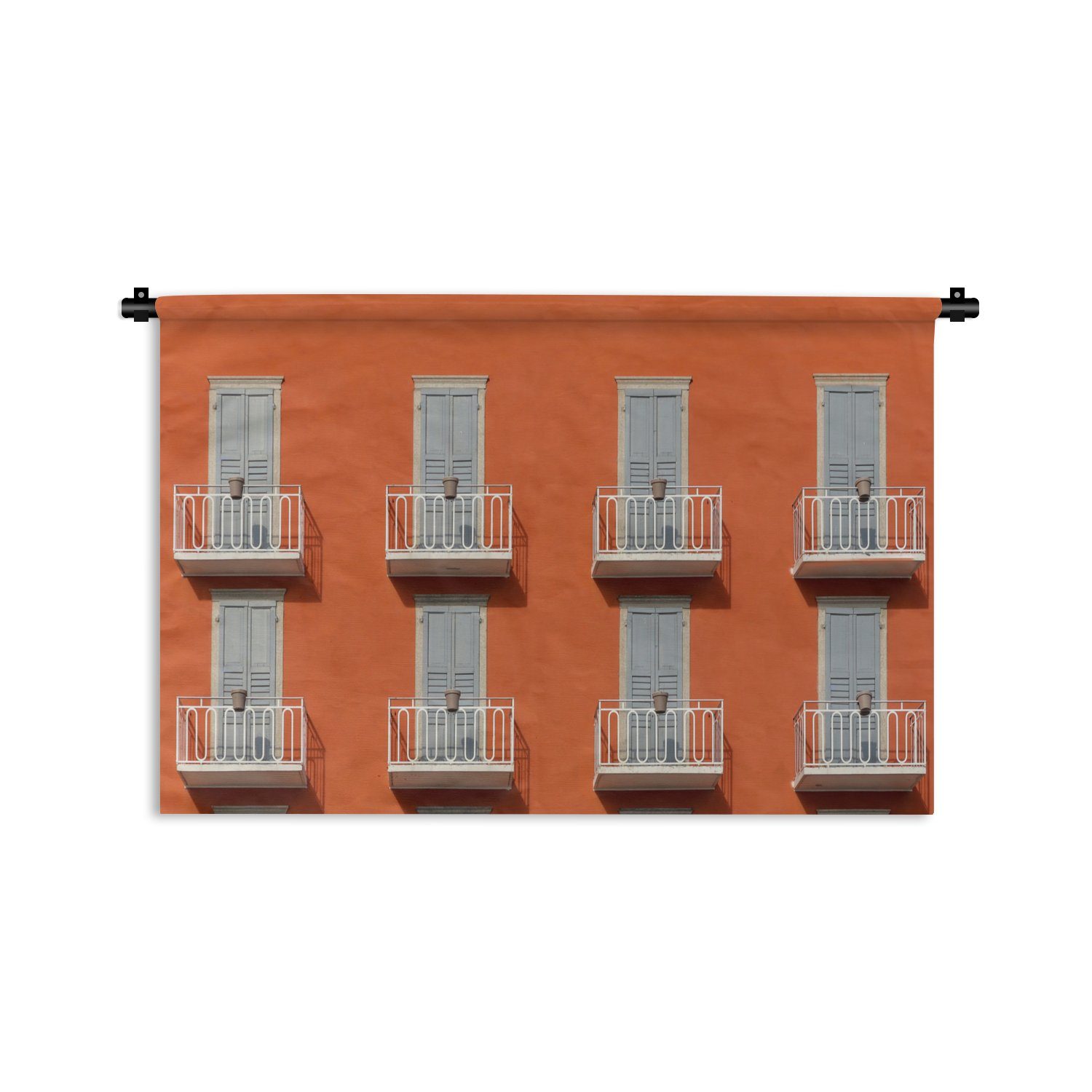 MuchoWow Wanddekoobjekt Tür - Balkon - Architektur - Palme - Orange, Wanddeko für Wohnzimmer, Schlafzimmer, Kleid, Wandbehang, Kinderzimmer