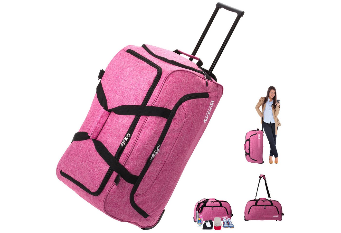 Spear Bags Trolley Cruiser Reisetasche 85 L 68 cm Trolly mit Schultergurt, Reise Tasche Rollen Schuhfach Damen Herren + Koffergurt