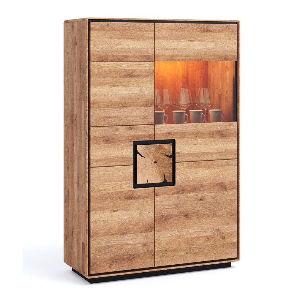 Lomadox Highboard WOODBRIDGE-69, mit Beleuchtung, Eiche massiv, 100 cm breit, Hirnholz