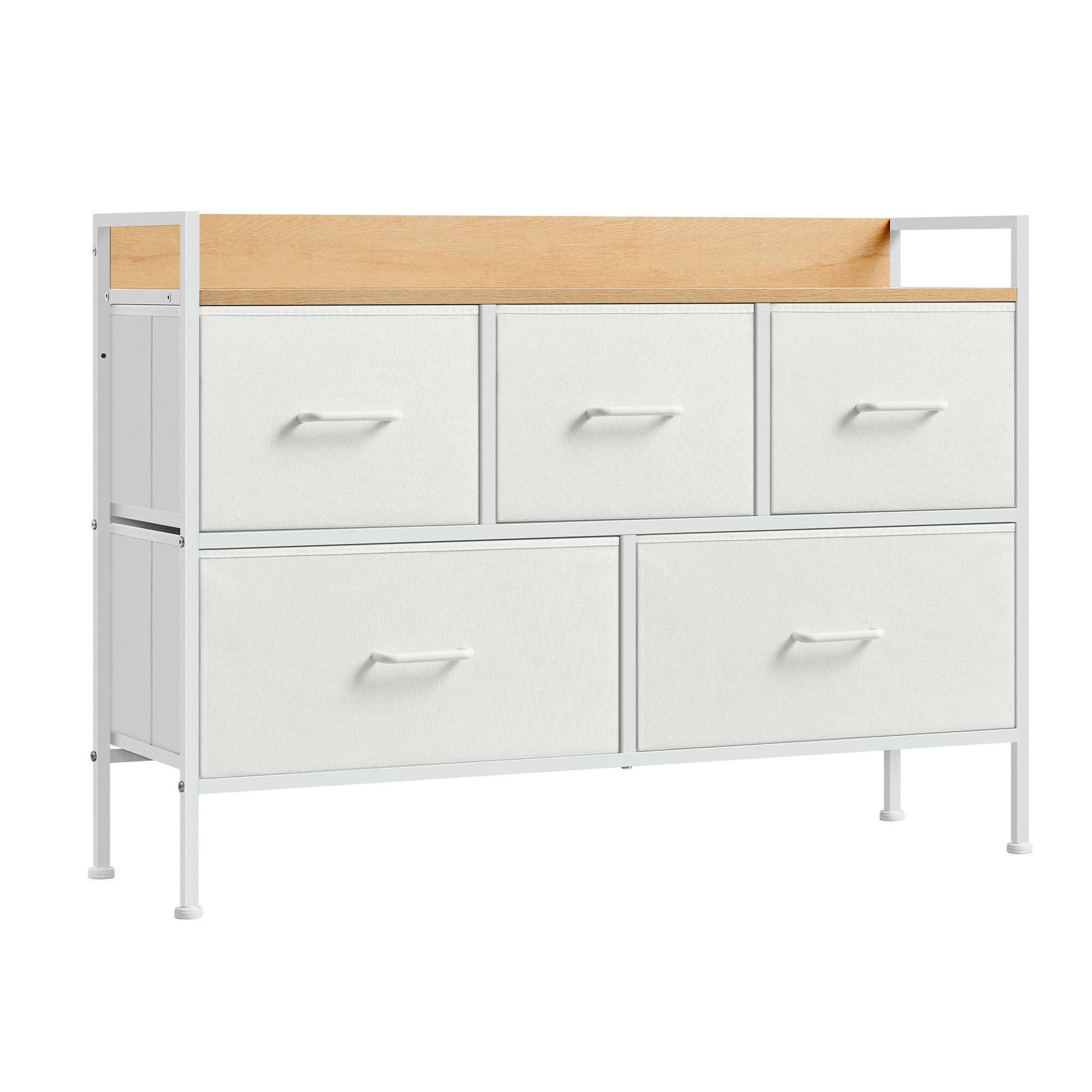 SONGMICS Kommode Schrank Schlafzimmer, Stahlrahmen, Sideboard, Aufbewahrungsschrank 5 Stoffschubladen mit Griffen