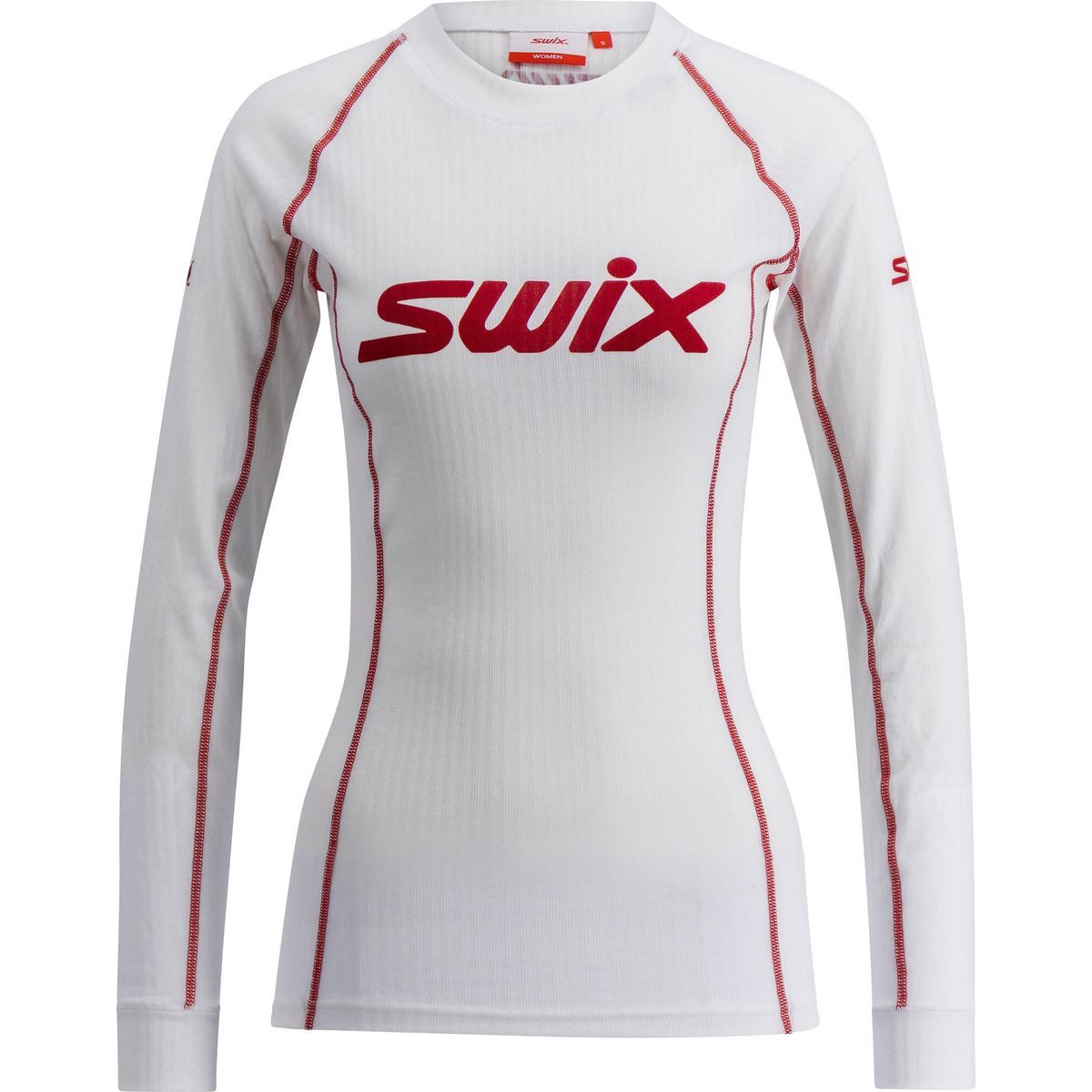 Swix Funktionsunterhemd Racex Classic Long Sleeve W, Bright White/ Red, L Leichtes, atmungsaktives Damen-Baselayer für Komfort und Performance