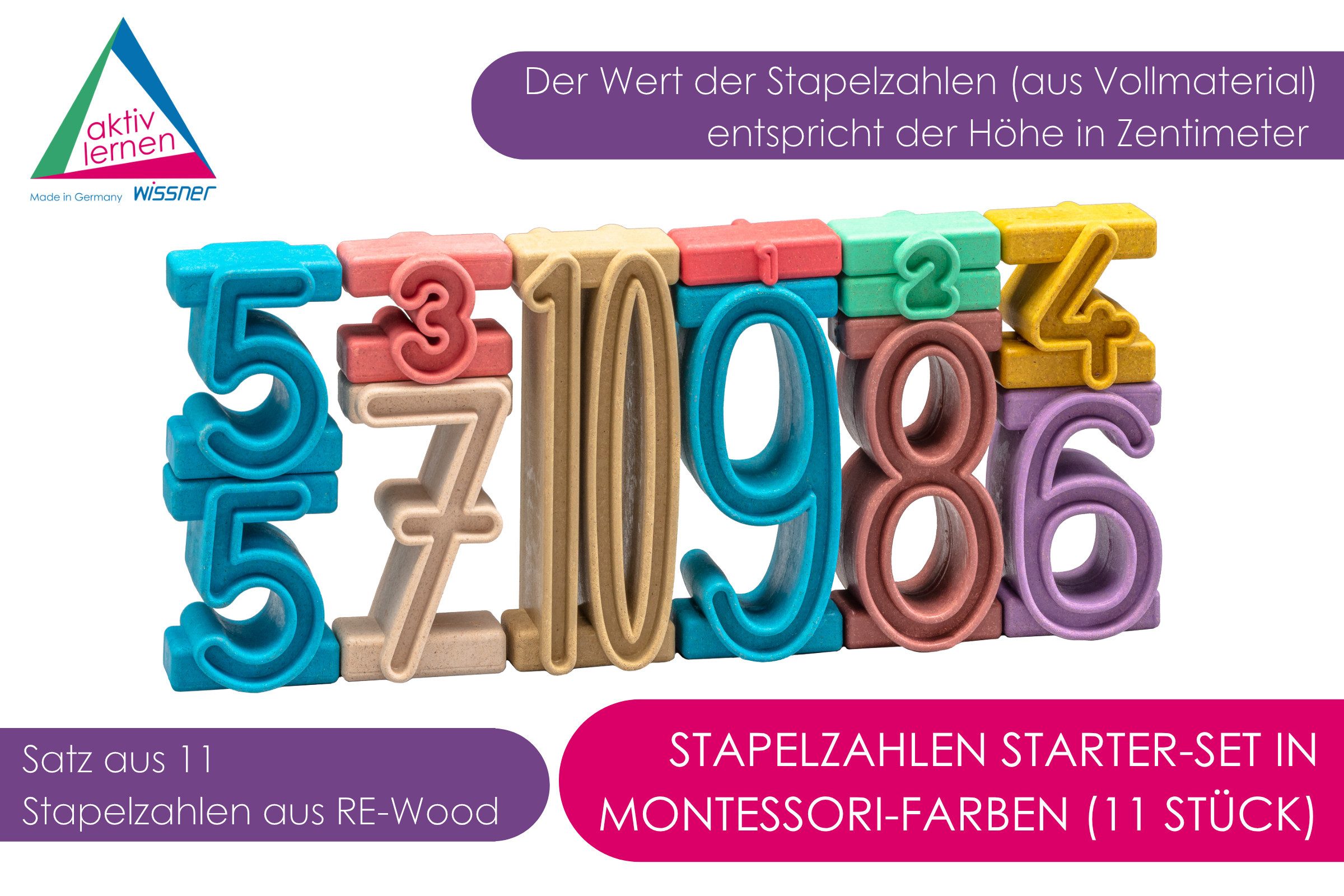 Wissner® aktiv lernen Lernspielzeug Stapelzahlen Starter-Set in Montessori-Farben (11 Stück)